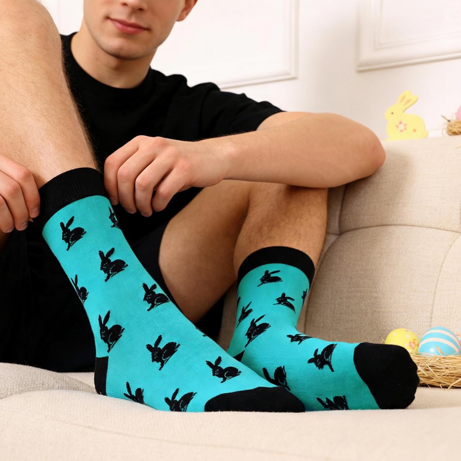 Happy Easter Eggs Bunny Socks for Men Women Teen Boys Kids- Easter Gifts Funny Novelty Crazy Silly Cool Fun Socks - Image 5
