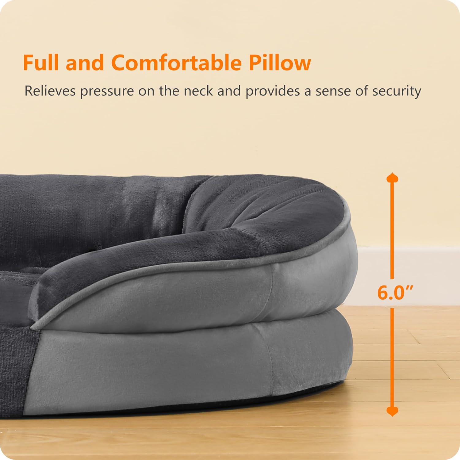 Dwanton Orthopedic Dog Bed for Medium Dogs with Gel Memory Foam, Waterproof Dog Sofa, Washable Pet Bed with Four Sided Bolster Cushion, Removable Cover & Non-Slip Bottom, 36", Dark Gray - Image 8