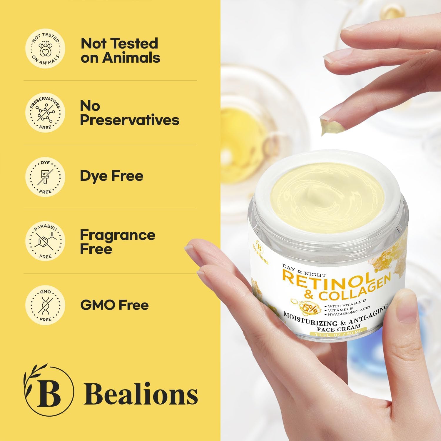 Retinol Cream for Face Anti Aging: Wrinkle Cream for Face Neck with Collagen Hyaluronic Acid - Night Moisturizer for Men Women - Facial Skin Care Gift for Mom Dad Sister (1.7 Fl Oz (Pack of 1)) - Image 4