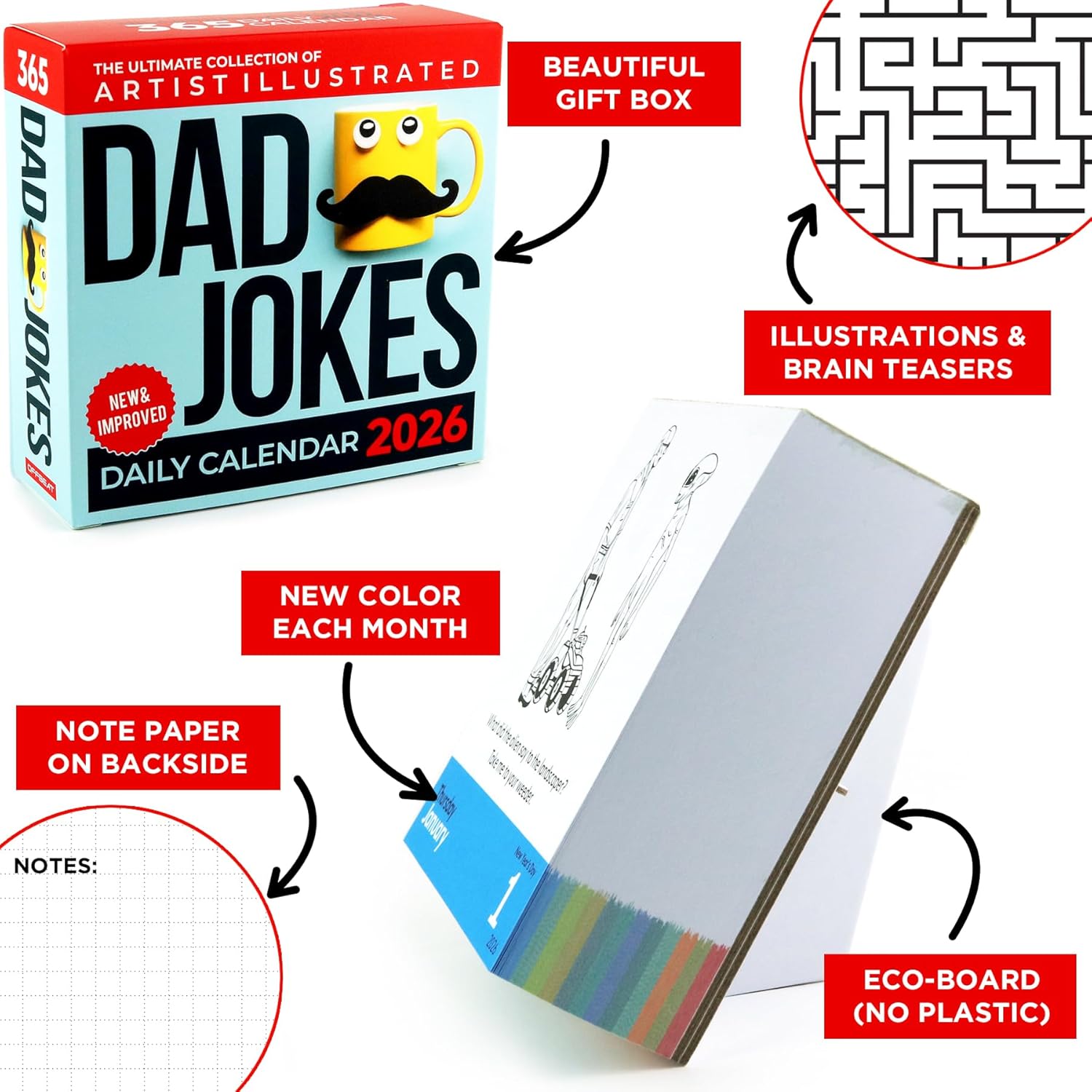 Dad Joke Desk Calendar 2026 - Unique Fun Gift For Dad 365 Daily Dad Jokes, White Elephant Gifts, Gifts for Men, Stocking Stuffers, Desk or Wall Calendar - Image 4
