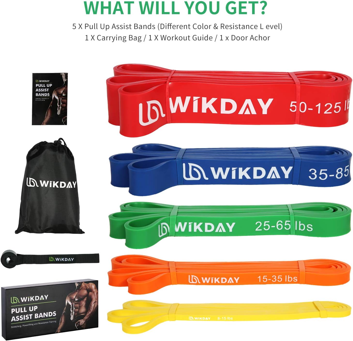 WIKDAY Resistance Bands, Pull Up Bands, Workout Bands for Exercise, Thick Heavy Resistance Band Set with Door Anchor, Elastic Bands for Body Stretching, Training at Home/Gym for Men & Women - Image 2