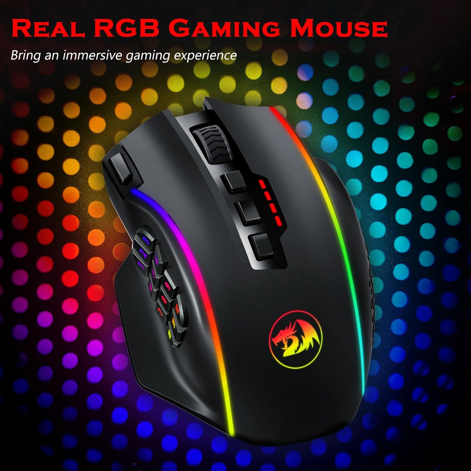 Redragon Wireless Gaming Mouse, MMO Gaming Mouse UP 16,000 DPI, 16 Macro Programmable Buttons, RGB Rechargeable with 12 Side Buttons, 70Hrs for PC Laptop MOBA FPS, M901P-KS - Image 6