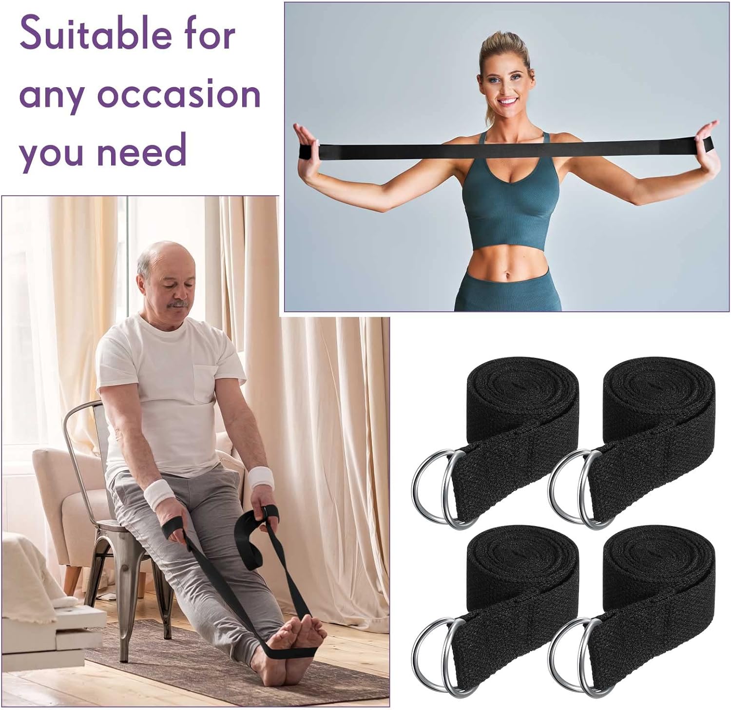 Jerify Yoga Strap for Stretching Bulk 6ft Exercise Stretch Band with Metal D Ring Adjustable Pilates Non Elastic Yoga Belt for Women Men Physical Fitness Gym Workout Dance - Image 6