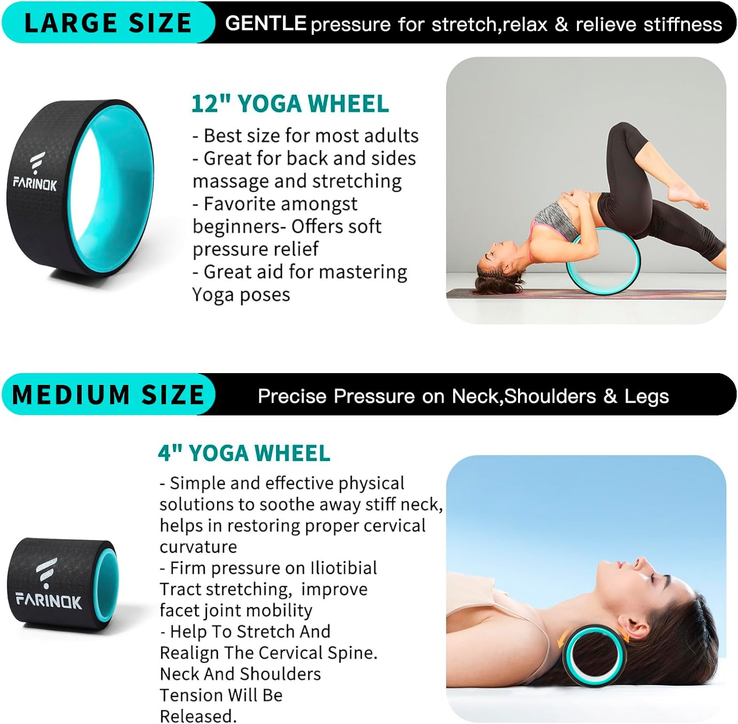 Yoga Wheel for Stretching & Flexibility to Help Back Aches & Tension, Deep Tissue Muscle Massage. Back Roller Wheel with Extra Cushion, Wider & Thickest Foam, Stretches and Strengthens Core Muscles - Image 4