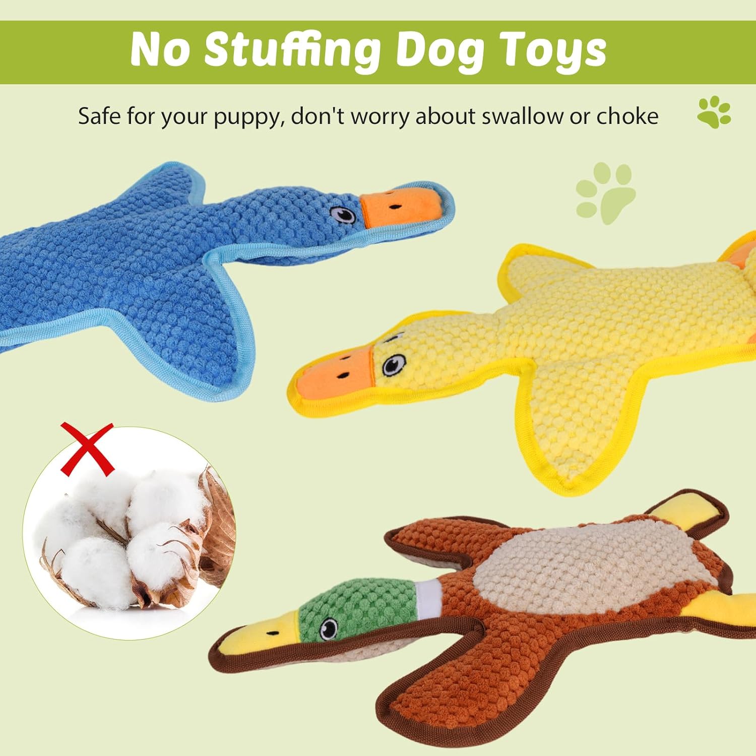 Dog Toys 3-Pack Cute Duck Shapes Puppy Toys No-Stuffing Squeaky and Crinkle Interactive Dog Chew Toy for Small to Large Breeds - Image 3