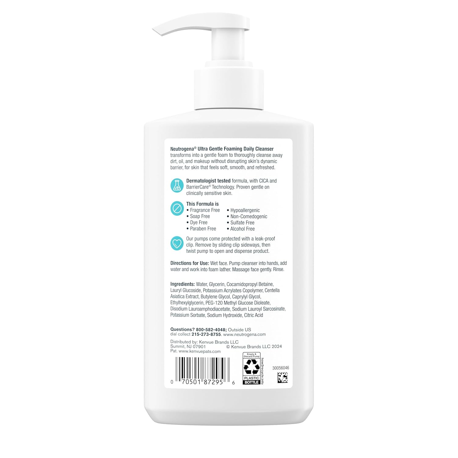 Neutrogena Ultra Gentle Foaming Facial Cleanser, Daily Face Wash for Sensitive Skin, Gently Removes Dirt, Oil & Makeup Without Over-Drying, Fragrance-Free, 12 fl. oz - Image 9
