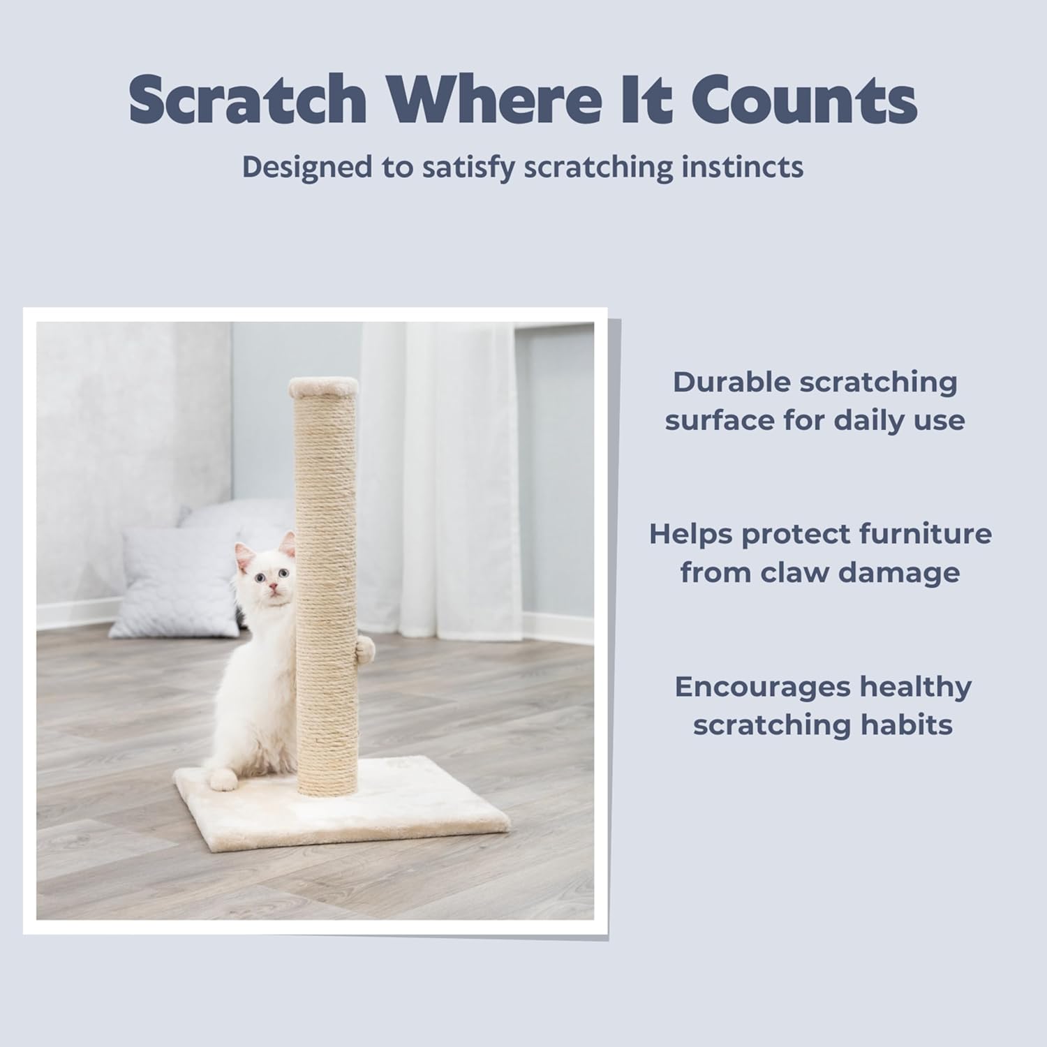 Trixie Parla Cat Scratching Post 24.4 Inch - Cat Scratcher with Soft Fabric Covering Base and Durable Natural Jute Rope - Beige - Image 3