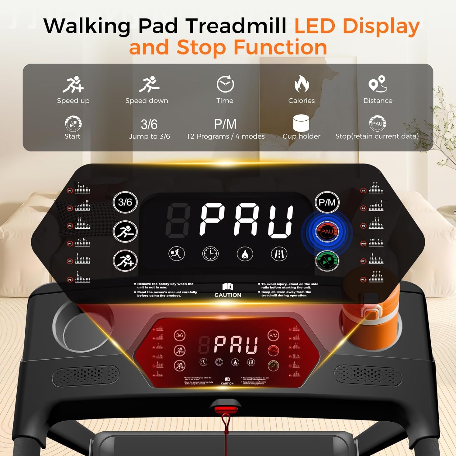Treadmill with Incline,3.0HP Small Treadmills for Home,Portable Electric Treadmill with Handles,Lightweight Walking Pad,Compact Running Treadmills,Walking Pad with Handle,300LBS Capacity - Image 3