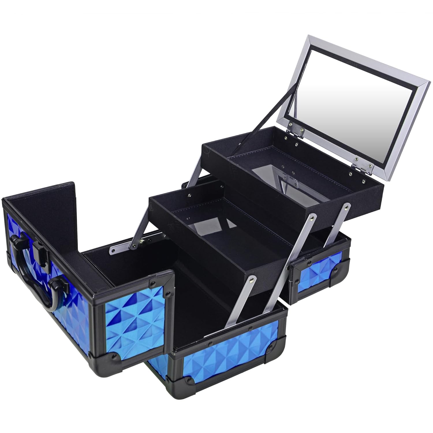 SHANY Chic Makeup Train Case Cosmetic Box Portable Makeup Case Cosmetics Beauty Organizer Jewelry storage with Locks, Multi trays Makeup Storage Box with Makeup Mirror - Peacock Blue - Image 5