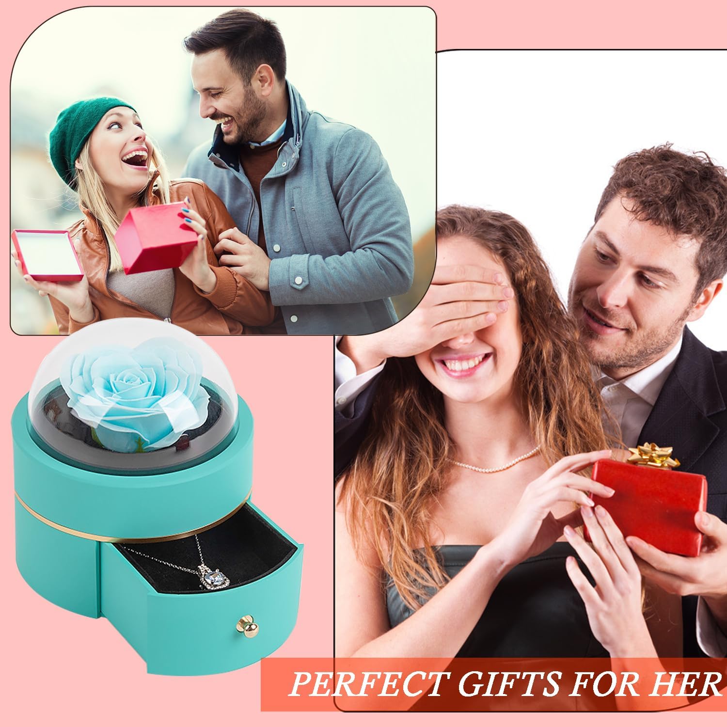 Preserved Handmade Rose Box with Four Leaf Clover Necklace, Jewelry Boxes Poetry Roses Gifts for Women Her Mom Wife Girlfriend on Valentines,Mother's Day with ''To My Love'' Card (Romantic Red) - Image 6