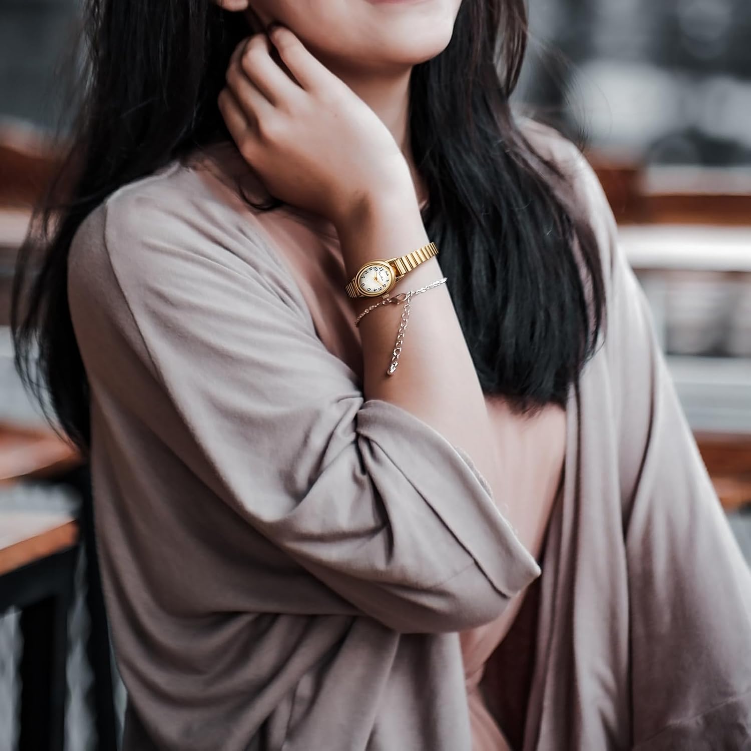 Diaofendi 3 Sizes (S/M/L) Small Gold Watches for Women - Fit 5"-8" Expansion Band, Valentine's Day Gifts for Mom Wife, Easy Read Ladies Quartz Watch, Water Resistant - Image 5