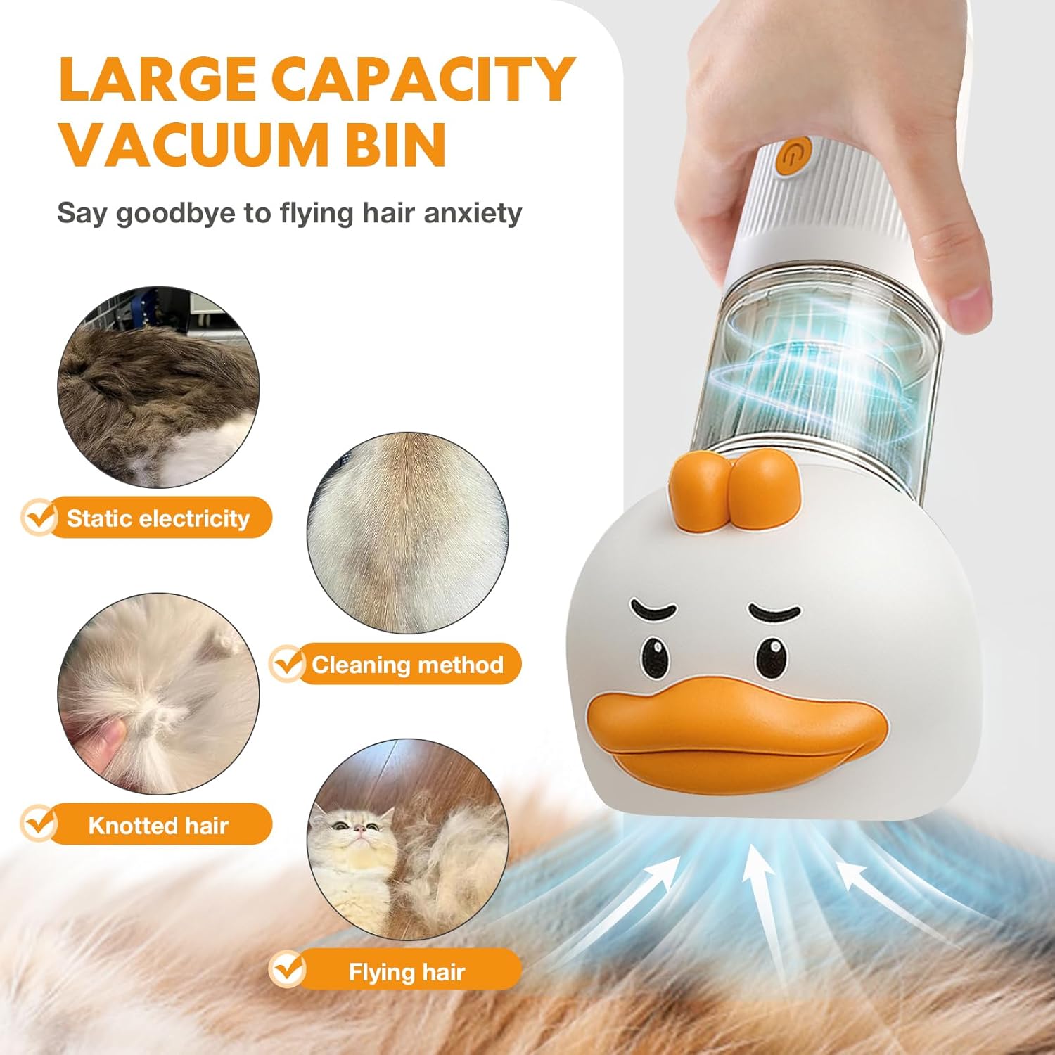 Cat Dog Grooming Vacuum Kit with Brush, Low-Noise Pet Hair Shedding Trimming Grooming for Indoor Cats Dogs, 4 in 1 Pet Vacuuming Groomer for Long or Short Haired Kitten Accessories(White) - Image 3