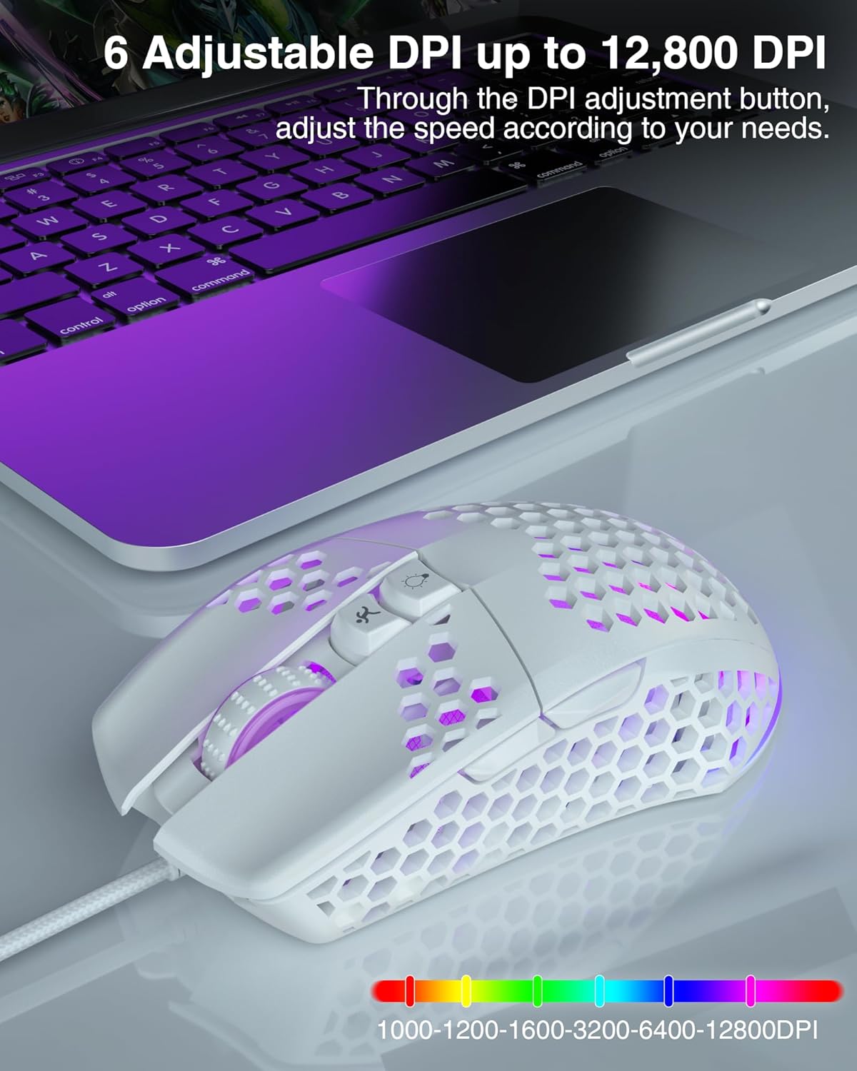 SOLAKAKA SM900 Gaming Mouse Wired with RGB,Adjustable 12800 DPI Wired Gaming Mouse with Side Buttons,Computer Mouse for Laptop/PC,White - Image 3