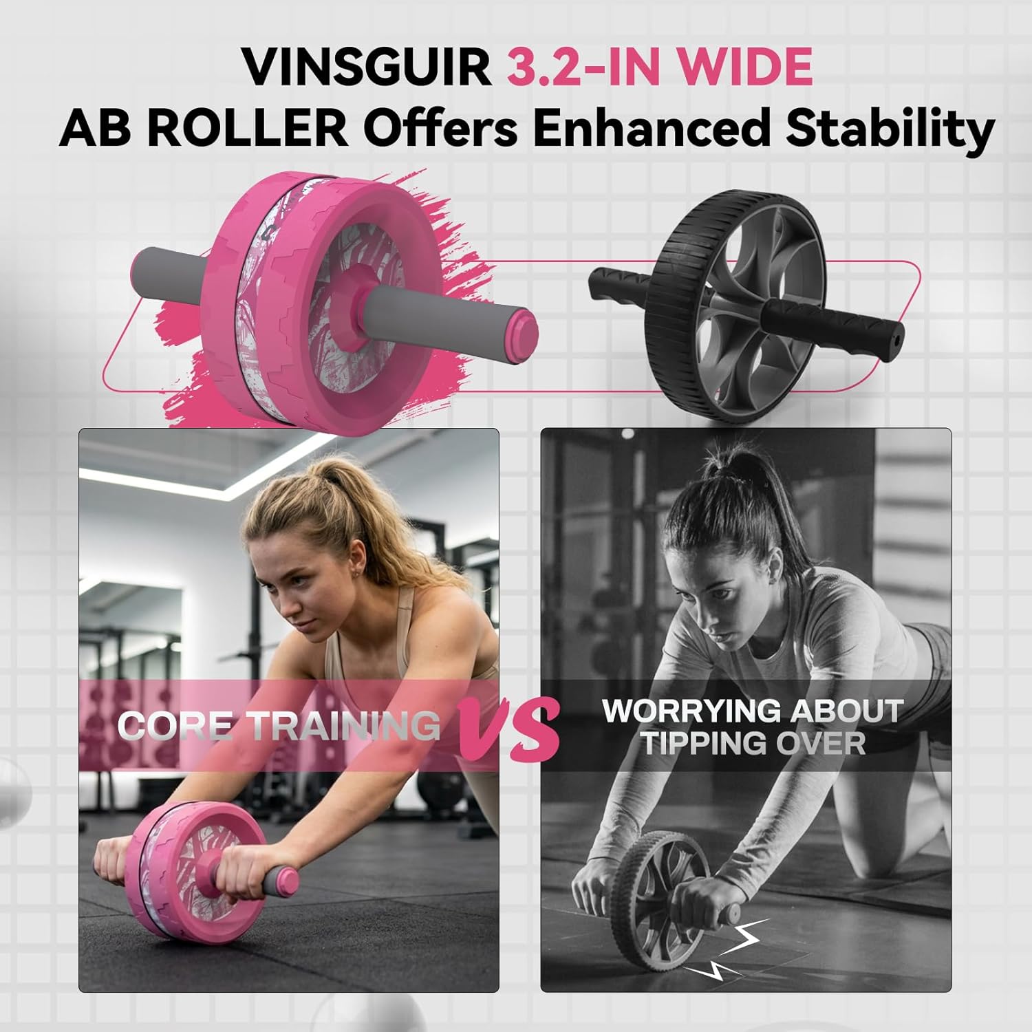 VINSGUIR Ab Roller Wheel, Abs & Core Workout Equipment for Home Gym with Knee Pad Accessories, Abdominal Wheel for Full-body Strength Training - Image 2