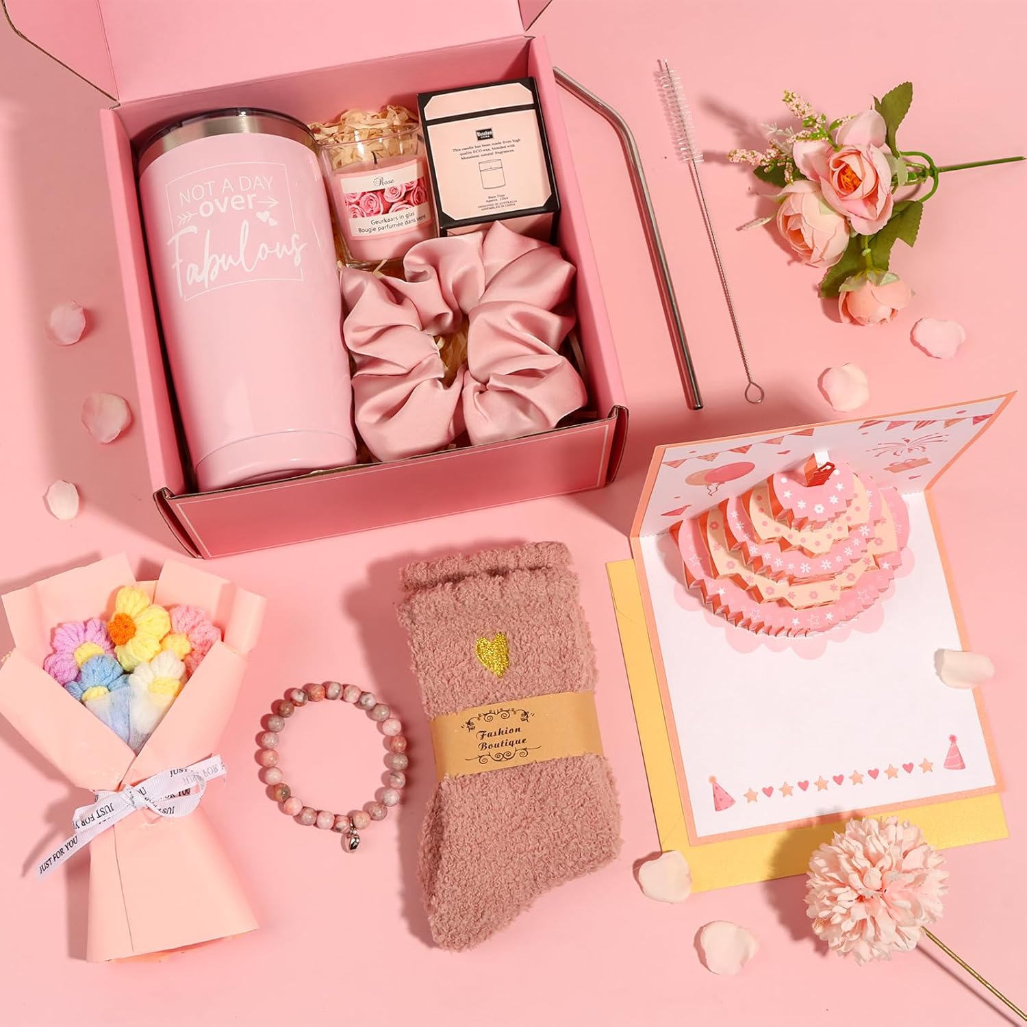 Birthday Gifts for Women Friendship, Pink Relaxing Spa Gifts Basket Set for Women, Self Care Gifts Unique Happy Birthday Gift Idea for Mom Her Best Friends Sister Wife Girlfriend Coworker Teacher - Image 8