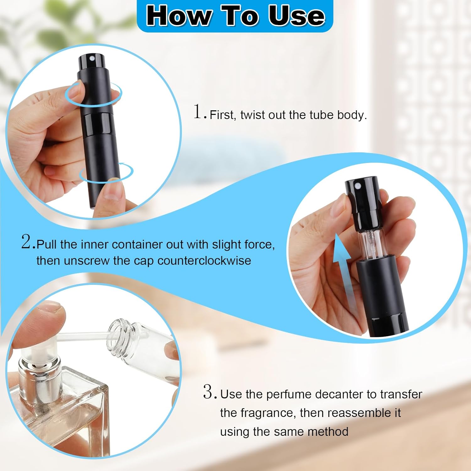 vivinin 8ML Perfume Travel Refillable Atomizer, 3PCS Travel Perfume Bottle Refillable, Portable Empty Cologne Dispenser for Men and Women - Standard Travel Size - Image 4