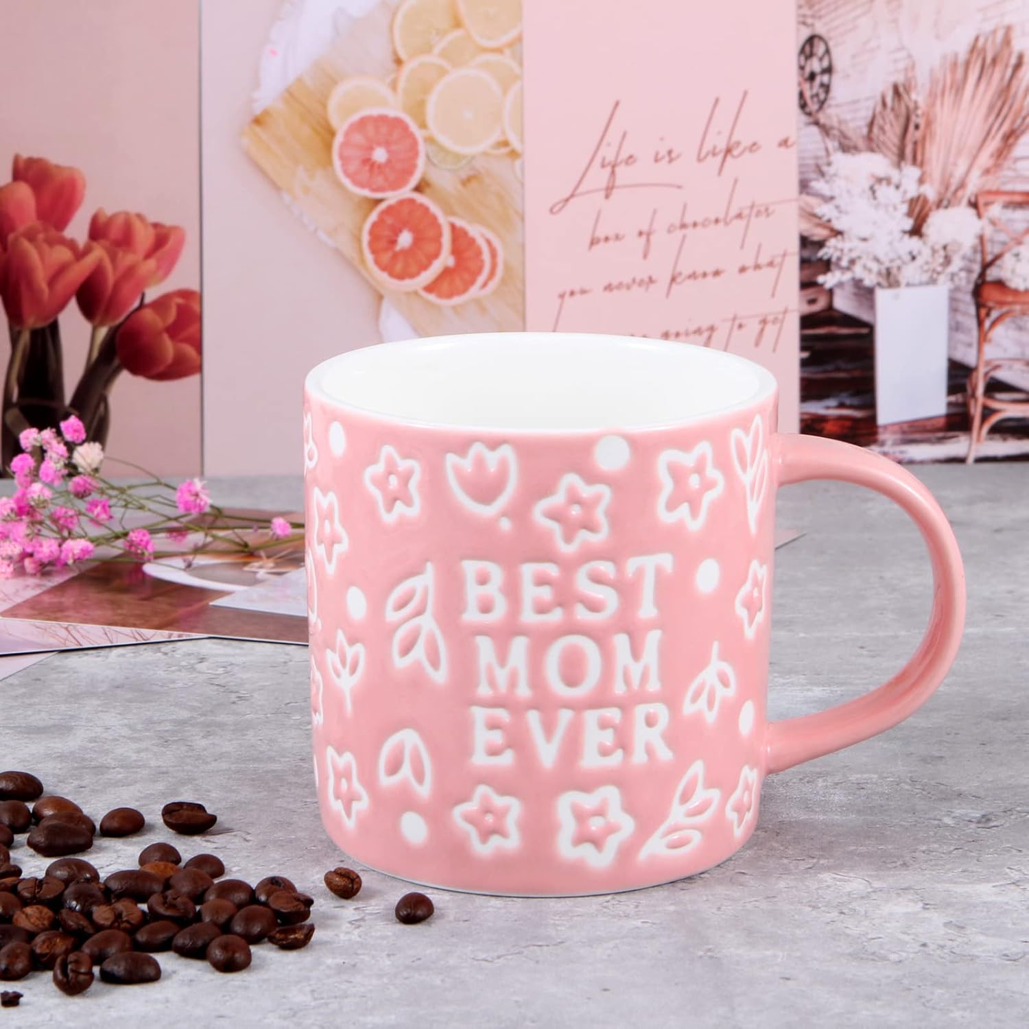 Tergi Mothers Day Gifts - Best Mom Ever Mug Gifts for Mom - Floral Embossed Pattern Ceramic Coffee Mug 13.5OZ - Image 6