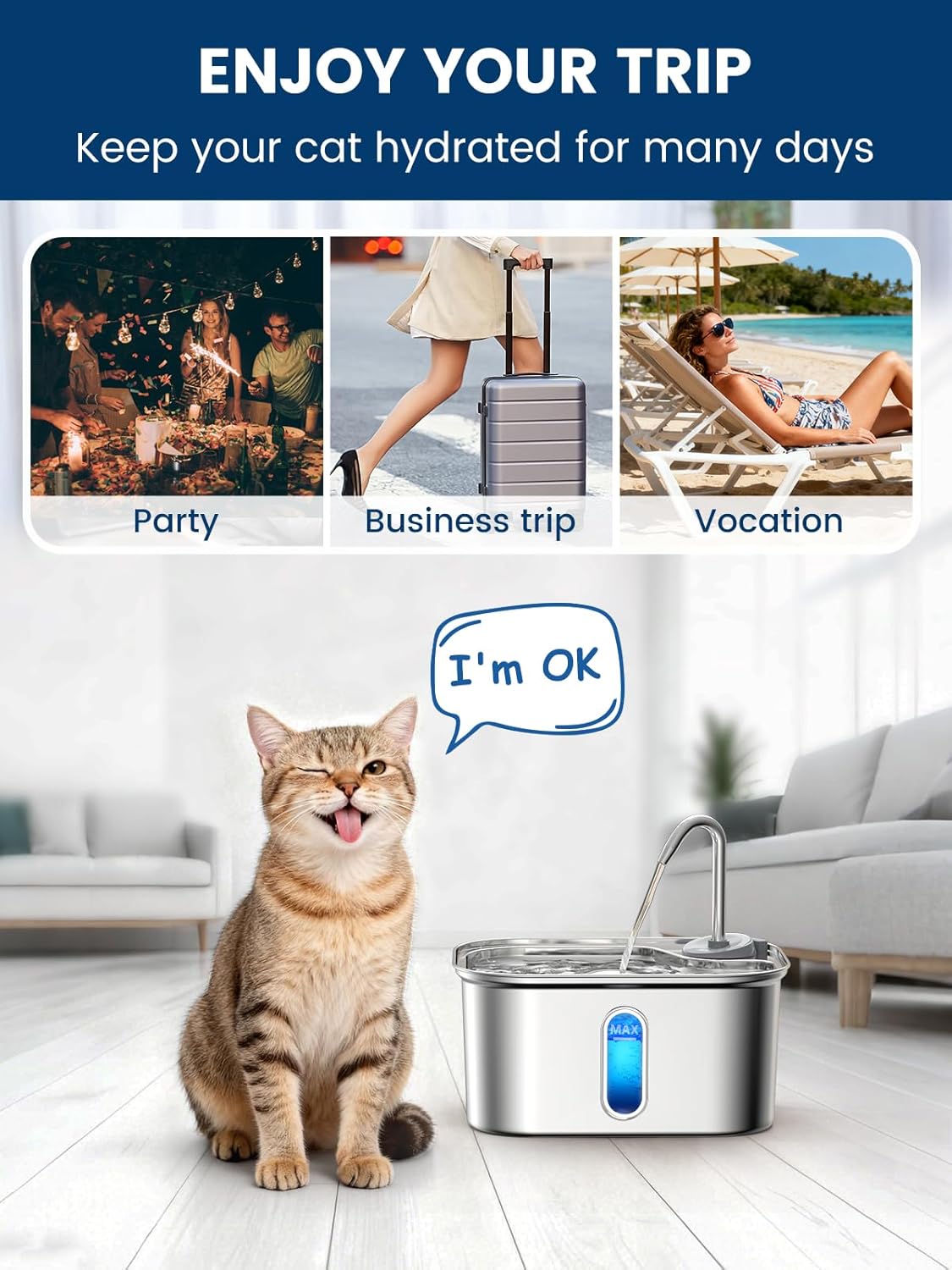 Cat Water Fountain Stainless Steel for Cats Indoor by BPA-Free SUS304, Effective 6-Layer Filter Cat Fountains for Drinking 2.5L 85oz 20dB Ultra Quiet Soft Flow Metal Pet Water Fountain - Image 9