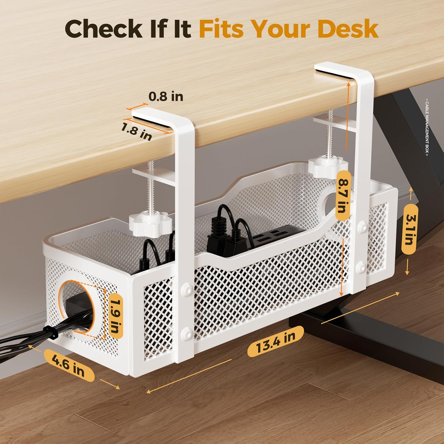 Under Desk Cable Management Tray White, Cinati Wire Organizers No Drill, Cable Tray with Clamp for Wire Management, Cord Organization Box for Office, Home - No Damage to Desk - Image 6