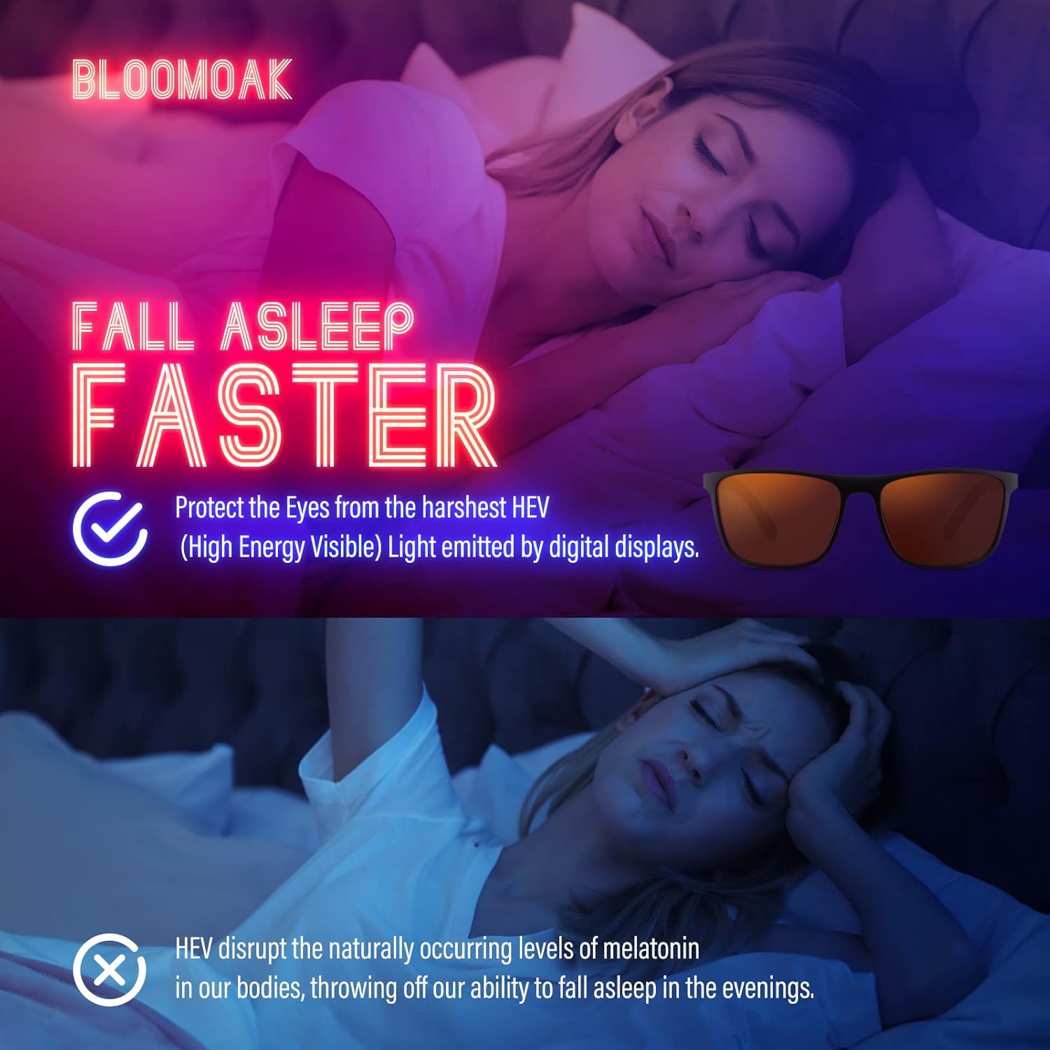 Bloomoak 100% Red Lens Blue Green Light Blocking Glasses- Dual AR Coatings Sleep Glasses Before Bed - Anti Glare, Fatigue - Image 5