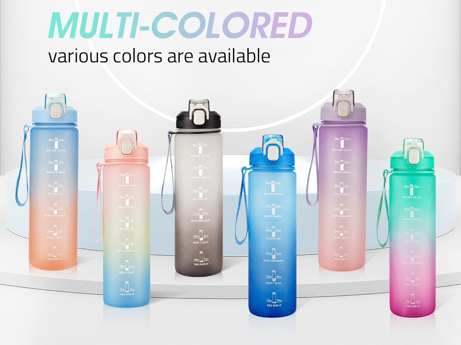 YC Kitchen Motivational Water Bottle with Time Marker- 32oz Water Bottles with Times to Drink, Leakproof & BPA Free Sports Water Bottle with Straw & Carry Strap for Fitness, Gym, and Outdoor Sports - Image 7