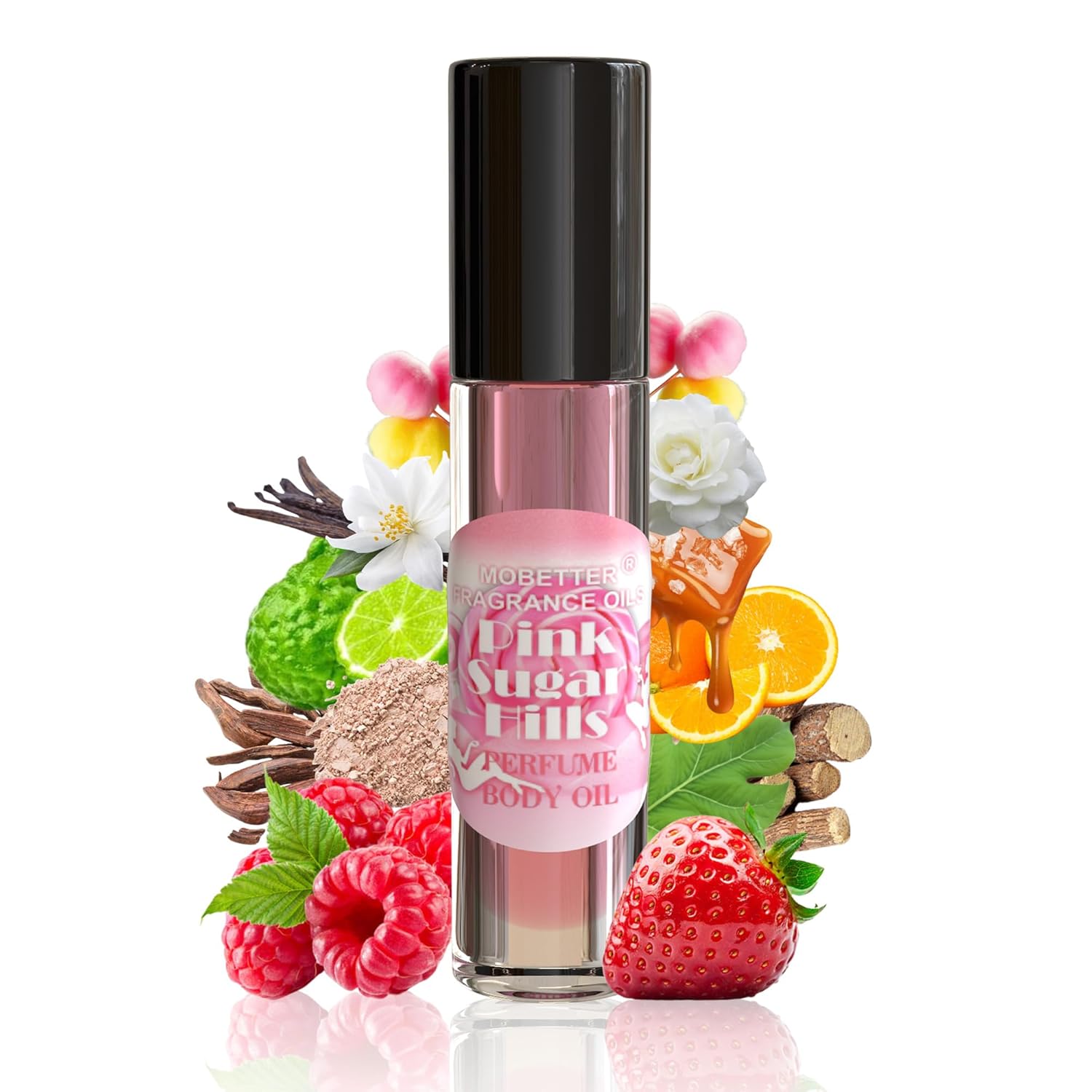 MOBETTER FRAGRANCE OILS Pink Sugar Hills Women Perfume Body Oil, notes of raspberry, cotton candy, and vanilla, creating a floral and fruity scent, travel size long lasting scent