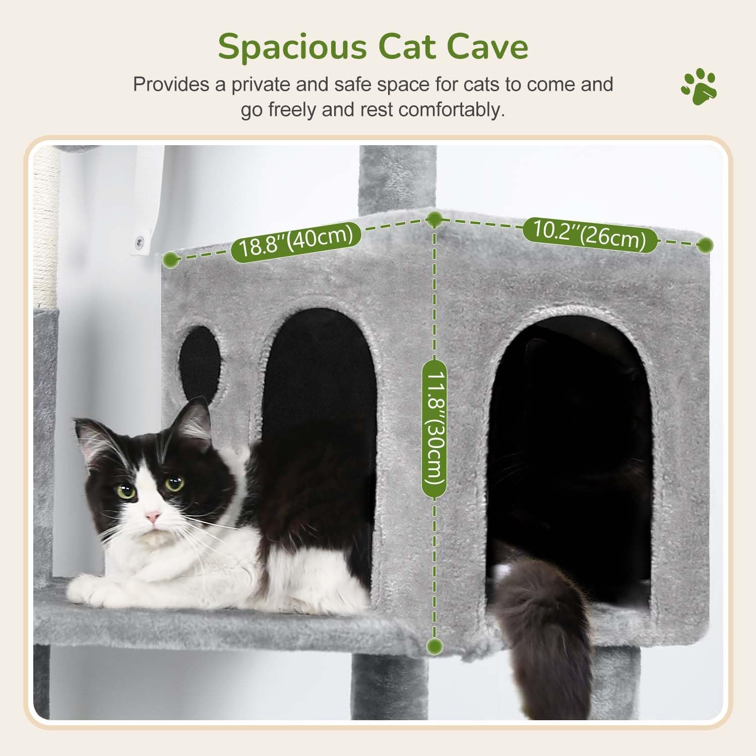 Globlazer Cat Tree Tower with Scratching Post for Indoor Cats, 53inch Tall Plush Multi-Level Cat Climbing Tower Condo House with Large Hammock, Spacious Cat Cave, Padded Top Perch Bed, F53, Light Gray - Image 3