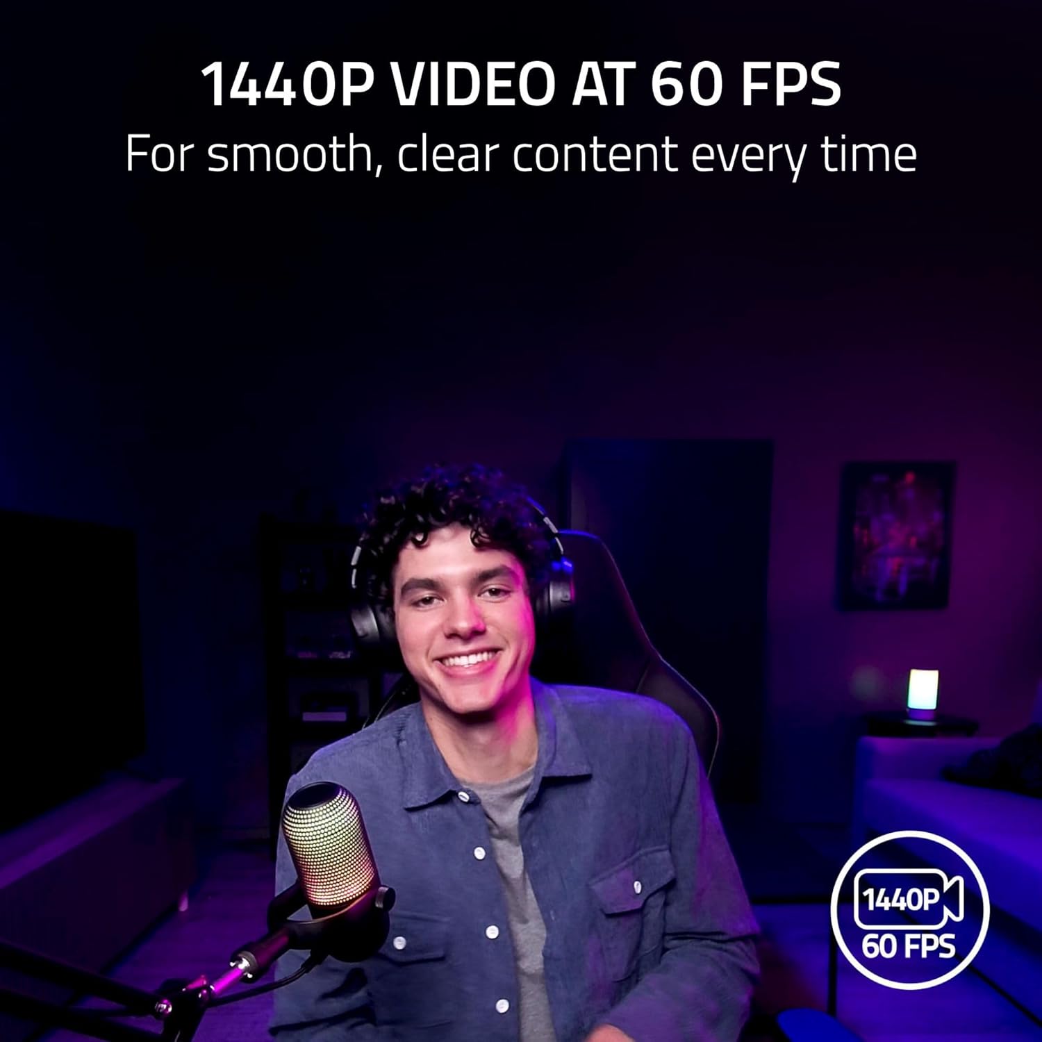 Razer Kiyo V2 X Streaming Webcam: 1440p 60 FPS - Auto Focus - Built-in Microphone - Wide Angle Lense - Integrated Privacy Shutter - Works with OBS, Xsplit, Streamlabs, Discord, Zoom, Teams - Black - Image 2