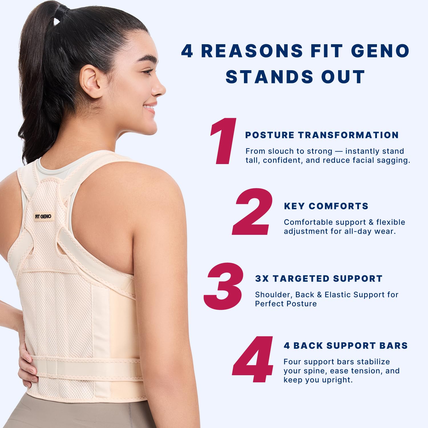 Fit Geno Back Brace Posture Corrector for Men & Women: Shoulder Straightener Adjustable Full Back Support Pain Relief - Scoliosis Hunchback Spine Corrector (Medium/Large) - Image 3