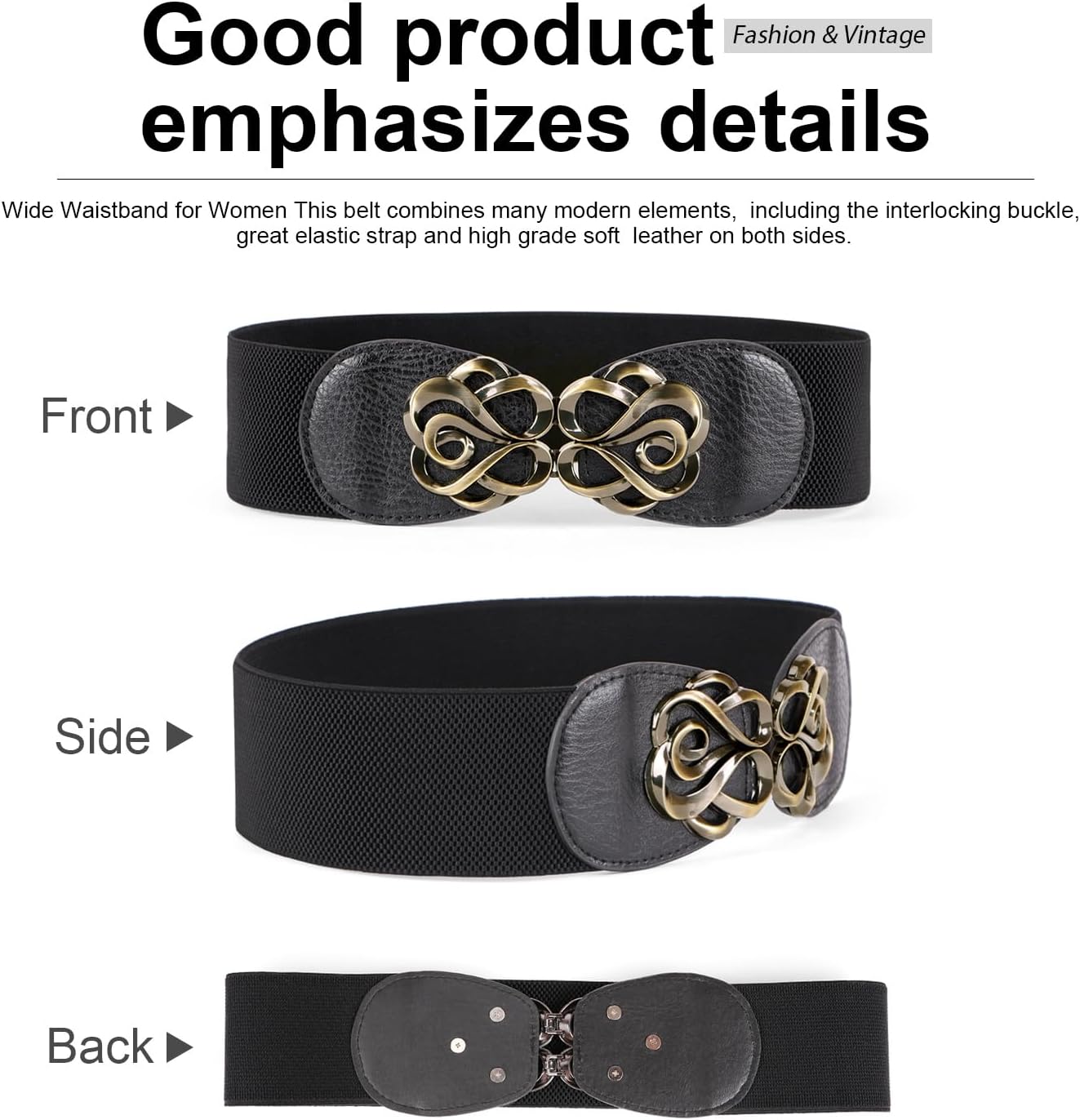 JASGOOD Women Stretchy Belts for Dresses Vintage Elastic Wide Waist Belts 4 Pack 2.36" Wide - Image 3