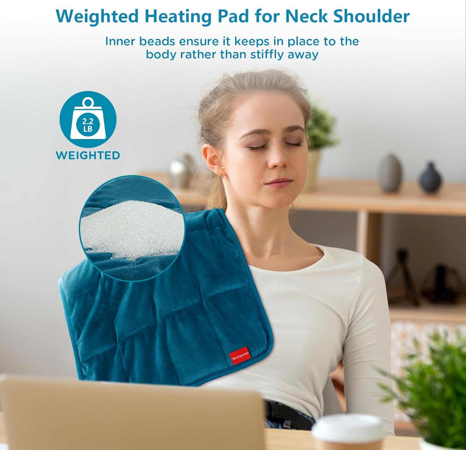 Comfytemp Weighted Heating Pad for Back & Period, FSA Eligible Electric Heat Pad, Birthday Gifts for Women Men Mom Dad & Mother Day Gift, 2.2 lb HSA Neck Shoulder Heated Pad, 2H Auto-Off, 12x24 - Image 4