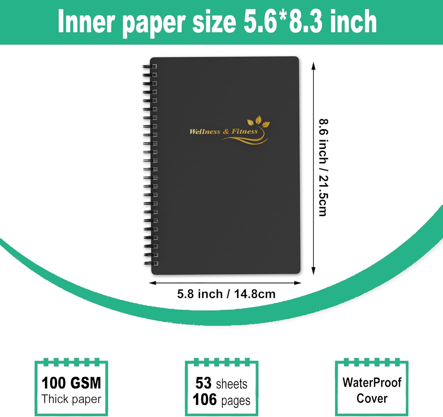 Wellness Planner & Fitness Log - Daily Diet & Health Journal with Weight Loss, Wellness Journal Notebook for Tracking Fitness, Sleep, Nutrition, Meal, Habits, A5(5.8 x 8.6 inch) (Black Golden) - Image 4