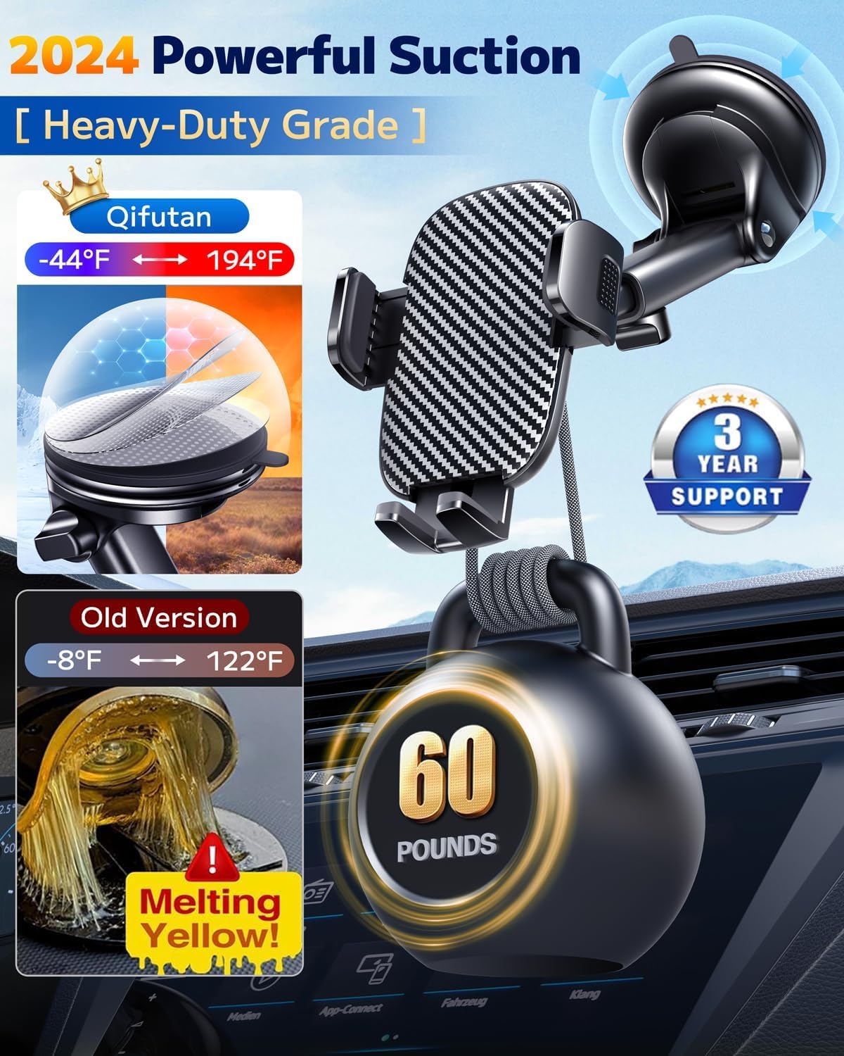 Qifutan Car Phone Holder Mount Phone Mount for Car Windshield Dashboard Air Vent Universal Hands Free Automobile Cell Phone Holder Fit for iPhone Smartphone Camera Mounts - Image 4