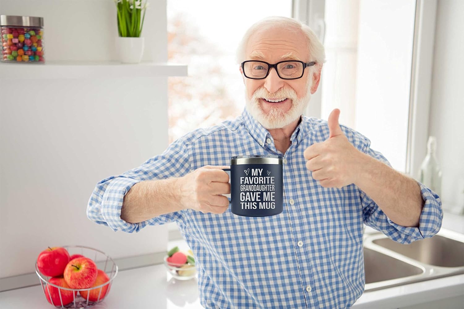 Gifts for Grandpa from Grandaughter, Grandson, Kids on Fathers Day, Christmas, Birthday - Funny Coffee Mug Gifts for Grandparents - Grandparents Insulated Stainless Steel Mug 14oz Navy - Image 4