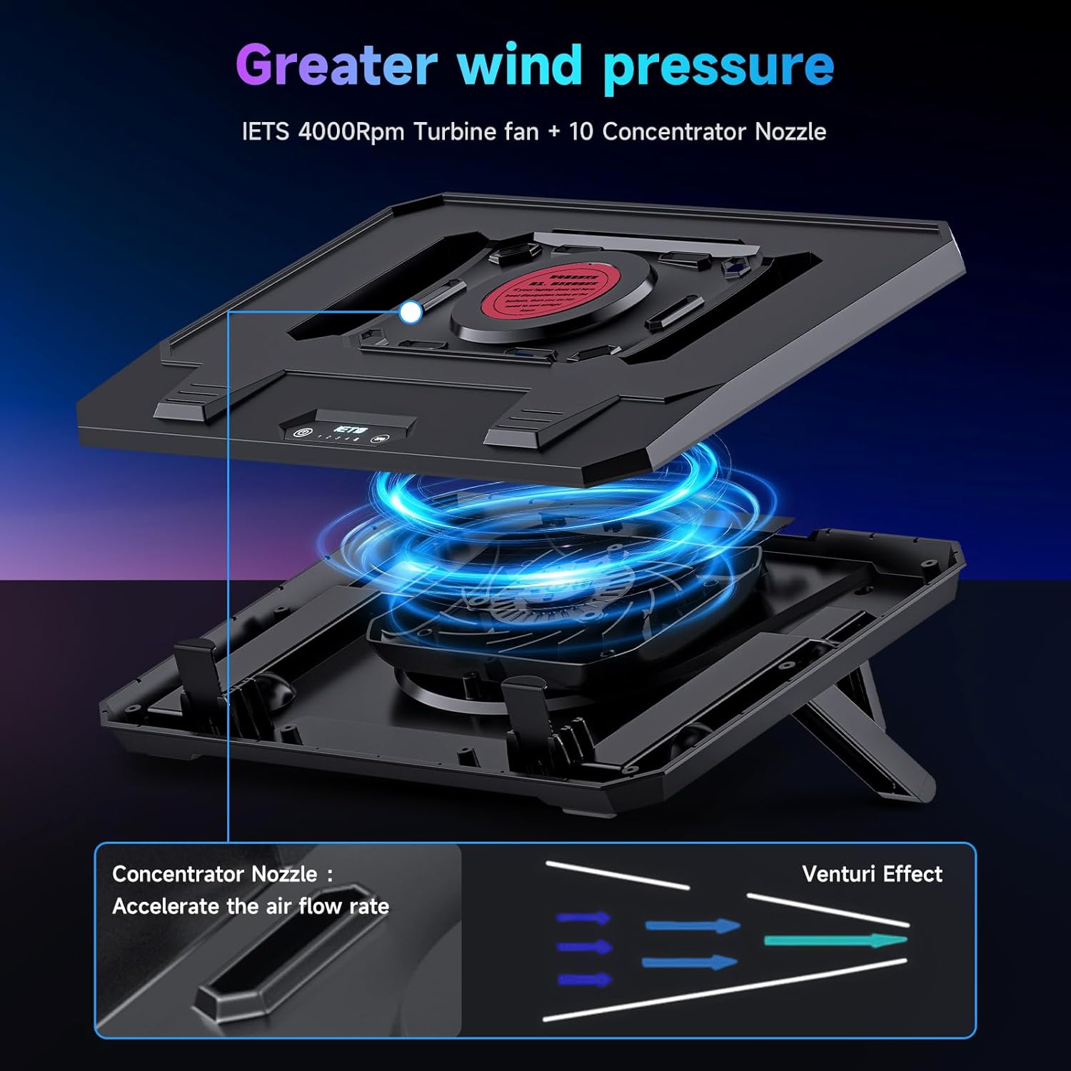 IETS GT300 Upgraded Laptop Cooling Pad with Adjustable Stand, Turbo Boosted Cooler for Rapid Cooling 10-17inch Gaming Laptop, Flexible Sealing Ring,Featuring Air Filtration and USB Hub - Image 2