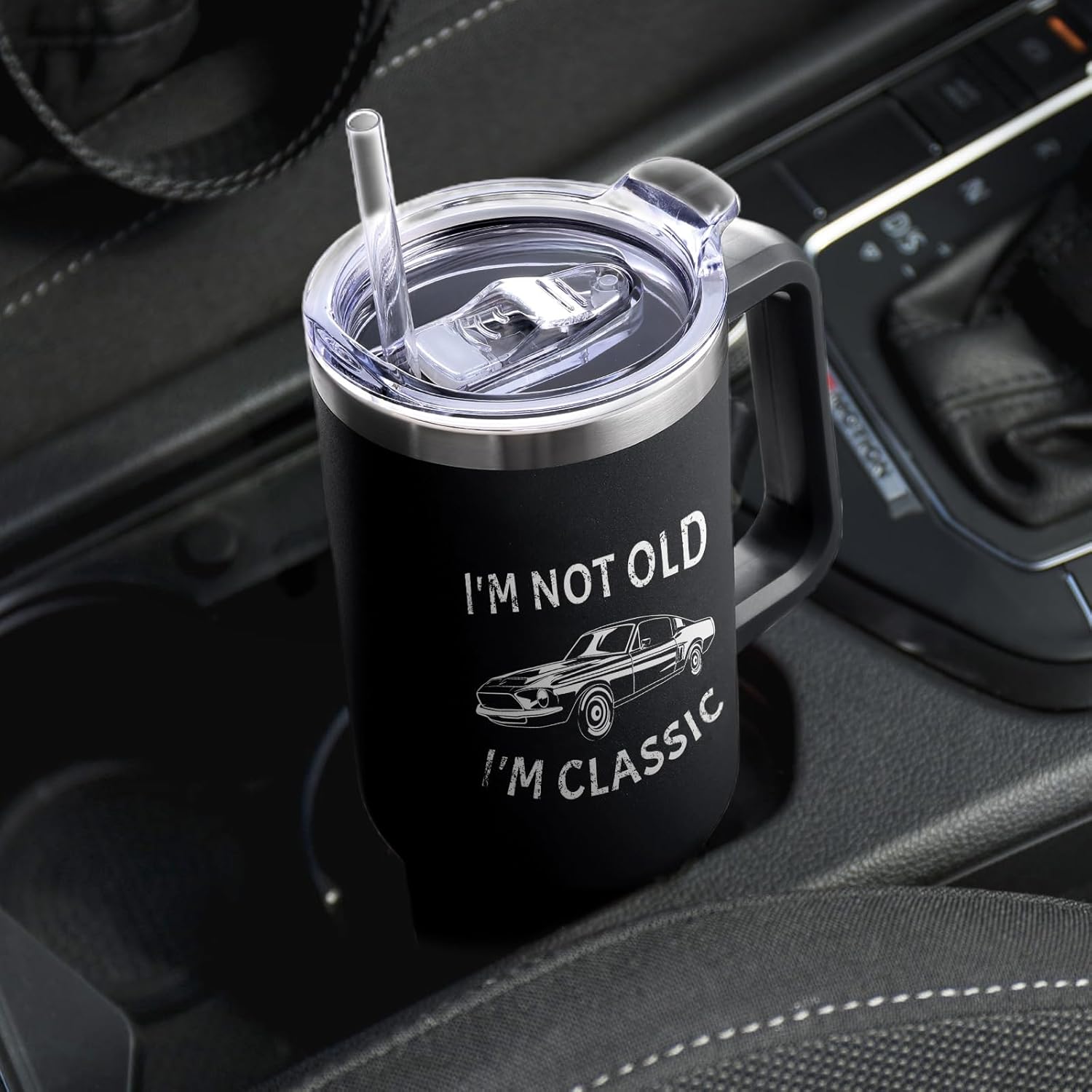 NOWWISH 40oz Tumbler with Handle and Straw for Men, I am Not Old Funny Christmas Gifts for Dad Husband Grandpa, Large Insulated Mug, Stocking Stuffer Idea - Black - Image 4