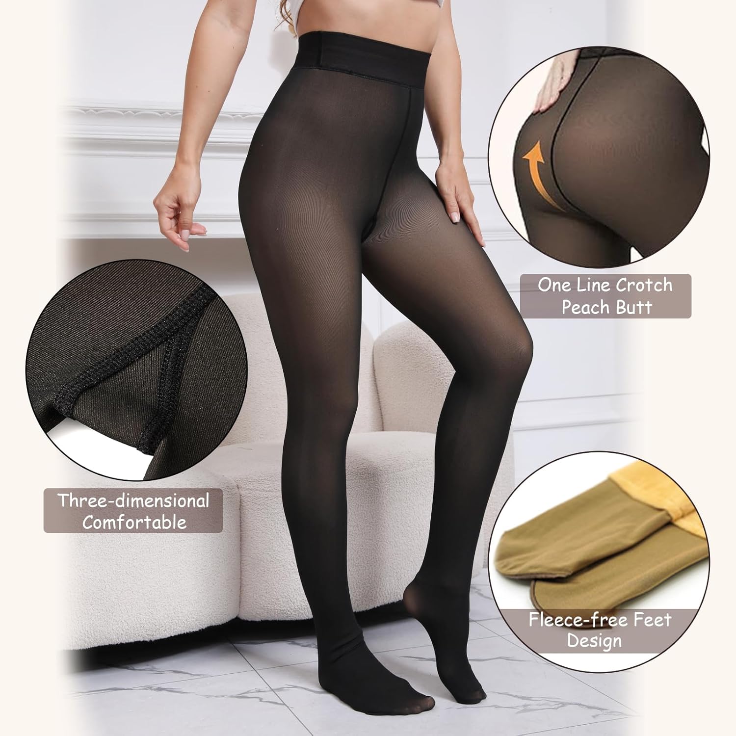 One-Seam Warm Fleece Lined Tights Women Fake Translucent Pantyhose High Waist Thermal Leggings Sheer Winter Tights - Image 5