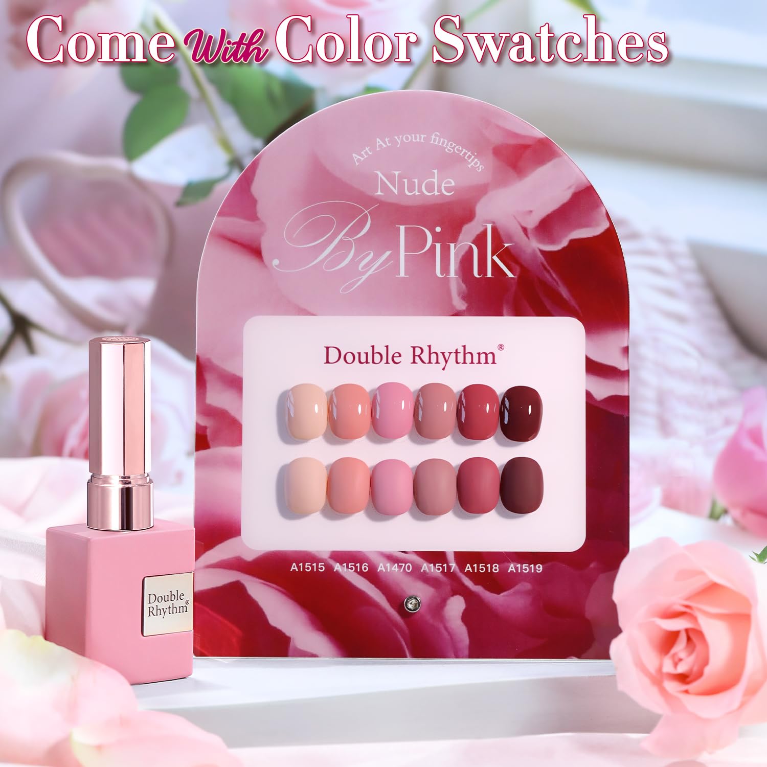 Double Rhythm 6 Pcs 15 ML Gel Polish Set Same Color Same Bottle Soak Off Gel Polish Kit Nail Art Manicure Salon DIY at Home for Women (Burgundy Red Nude Pink Purple Beige-T6-3) - Image 2