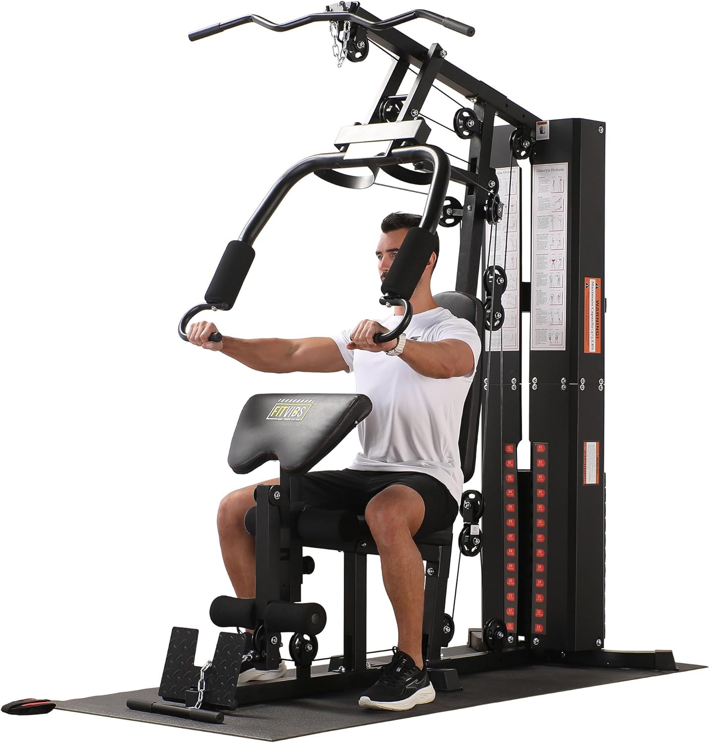 BalanceFrom Multifunctional Steel Frame Home Gym Machine with Floor Mat – Strength Training Workout Station with 160-Pound Weight Stack, Lat Pull & Low Row Bars, 4-Roll Leg Developer & Press - Image 7