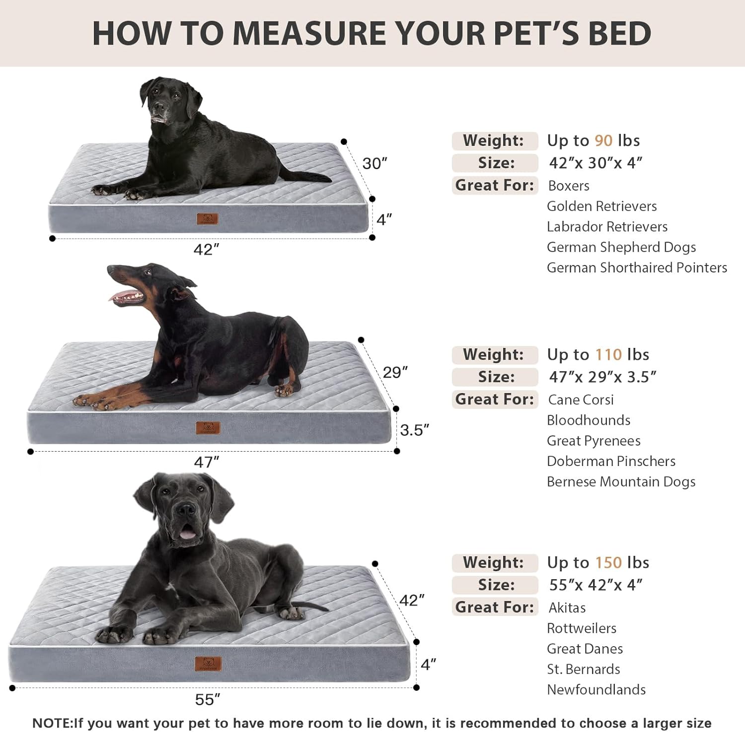 WNPETHOME Orthopedic Waterproof Extra Large Dogs Bed with Removable Washable Cover, Multi-Needle Quilting XL Crate Bed for Large Sized Dog, Light Grey - Image 6