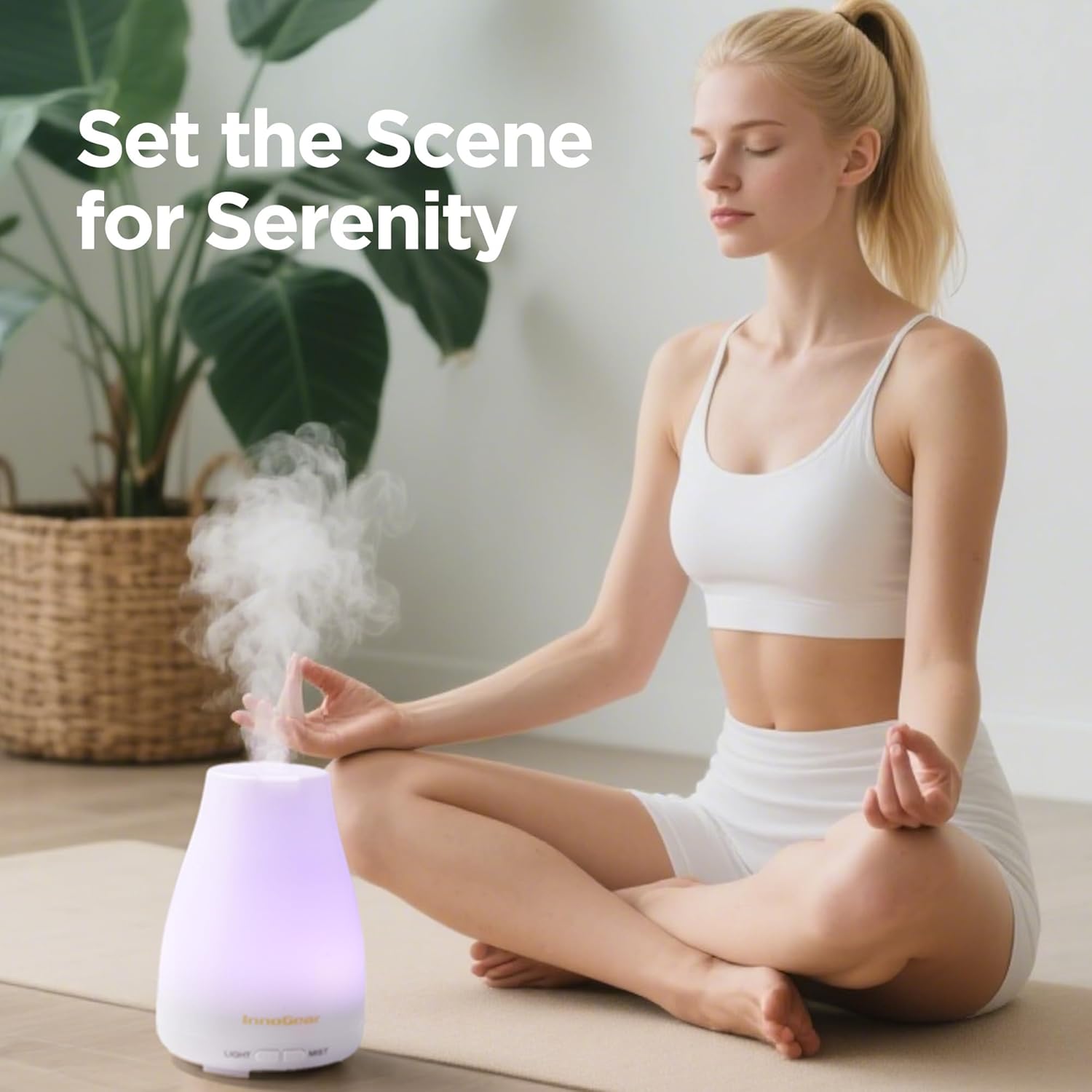 InnoGear Essential Oil Diffuser, Ultrasonic Diffusers for Home Aromatherapy Humidifier for Bedroom Room 7 Colors LED 2 Mist Mode Auto Off, Basic White - Image 7