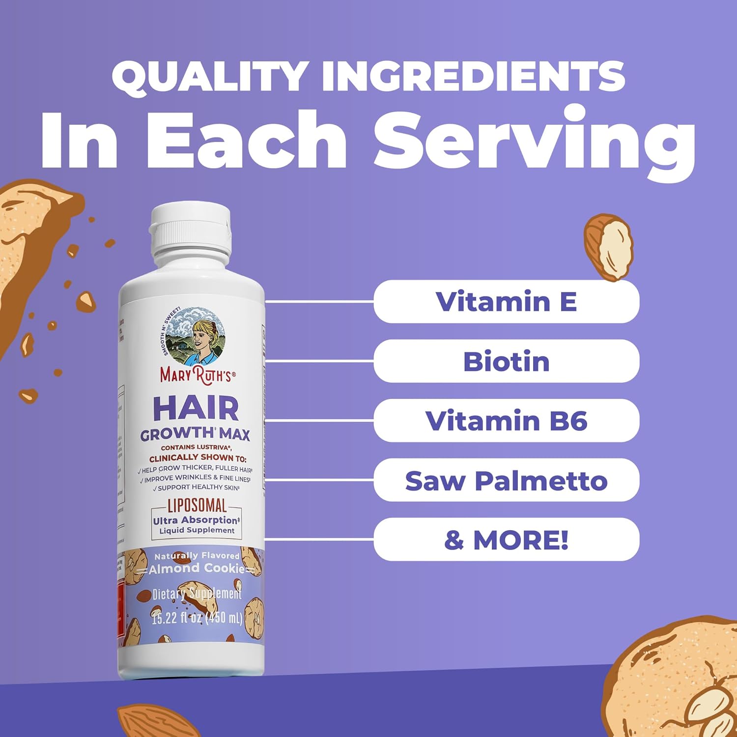 MaryRuth Organics Women's Hair Growth MAX Liposomal | with Lustriva® + Biotin 10000mcg + Pumpkin Seed Oil | Thicker Hair | Hair Care | Wrinkles, Fine Lines, Skin Care | Ages 18+ | 15.22 Fl Oz - Image 5