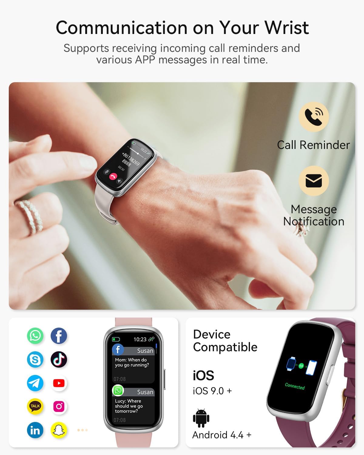 Fitness Trackers for Women/Men, Smart Watches for Women with Sport Activity Tracker, Fitness Watch with Heart Rate, Blood Oxygen Monitor, Sleep Tracker, IP68 Android Smart Watch with 4 Straps, Gift - Image 5
