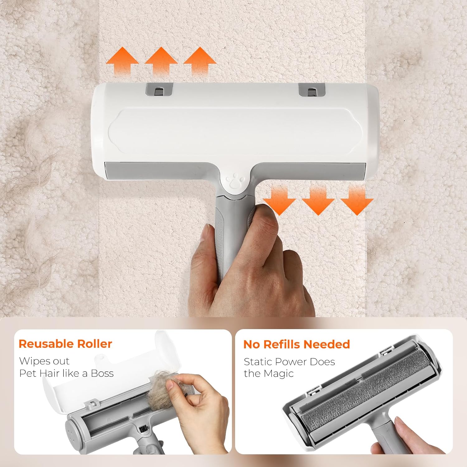 Reusable Pet Hair Remover Roller for Dog & Cat Hair – Lint Roller for Couch, Furniture, Carpet, Clothes & Car – Self-Cleaning Dog Hair Lint Roller and Cat Hair Remover for Home - Image 2