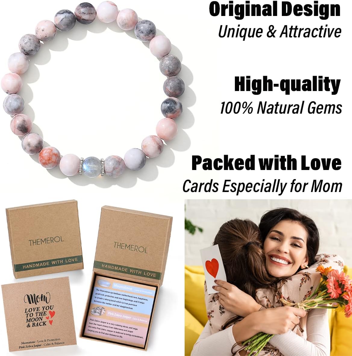 THEMEROL Mothers Day Birthday Gifts for Mom/Auntie/Grandma/Sister-Love/Balance-Natural Crystal Bracelet with Meaning-Handmade Gifts - Image 3