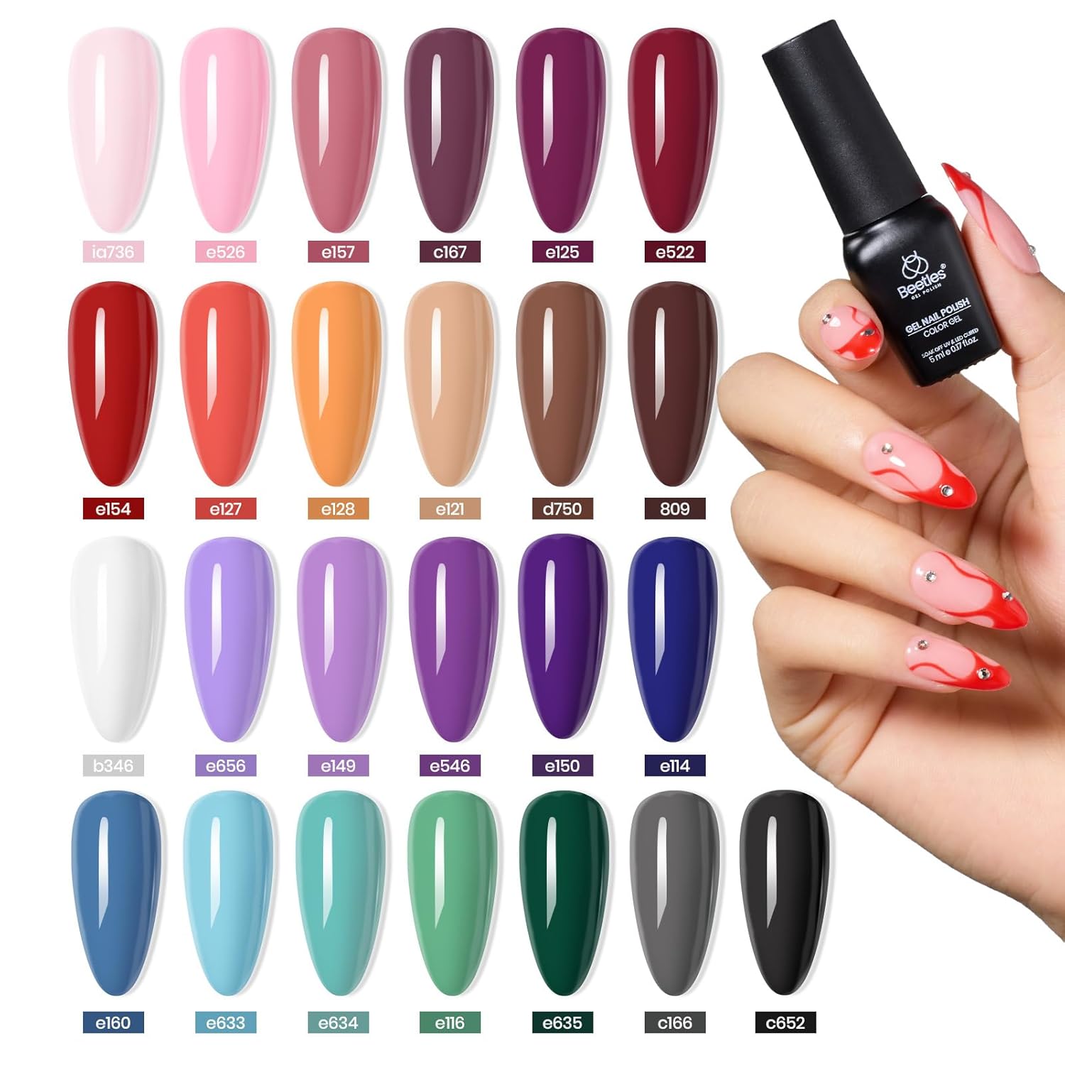 Beetles Summer Gel Polish Set - Urban Rhythm Collection, 25 Colors Pink Red Blue Green Summer Gel Nail Polish Set with 3Pcs Base Top Coat Nail Art UV LED Soak Off DIY Salon Manicure - Image 7