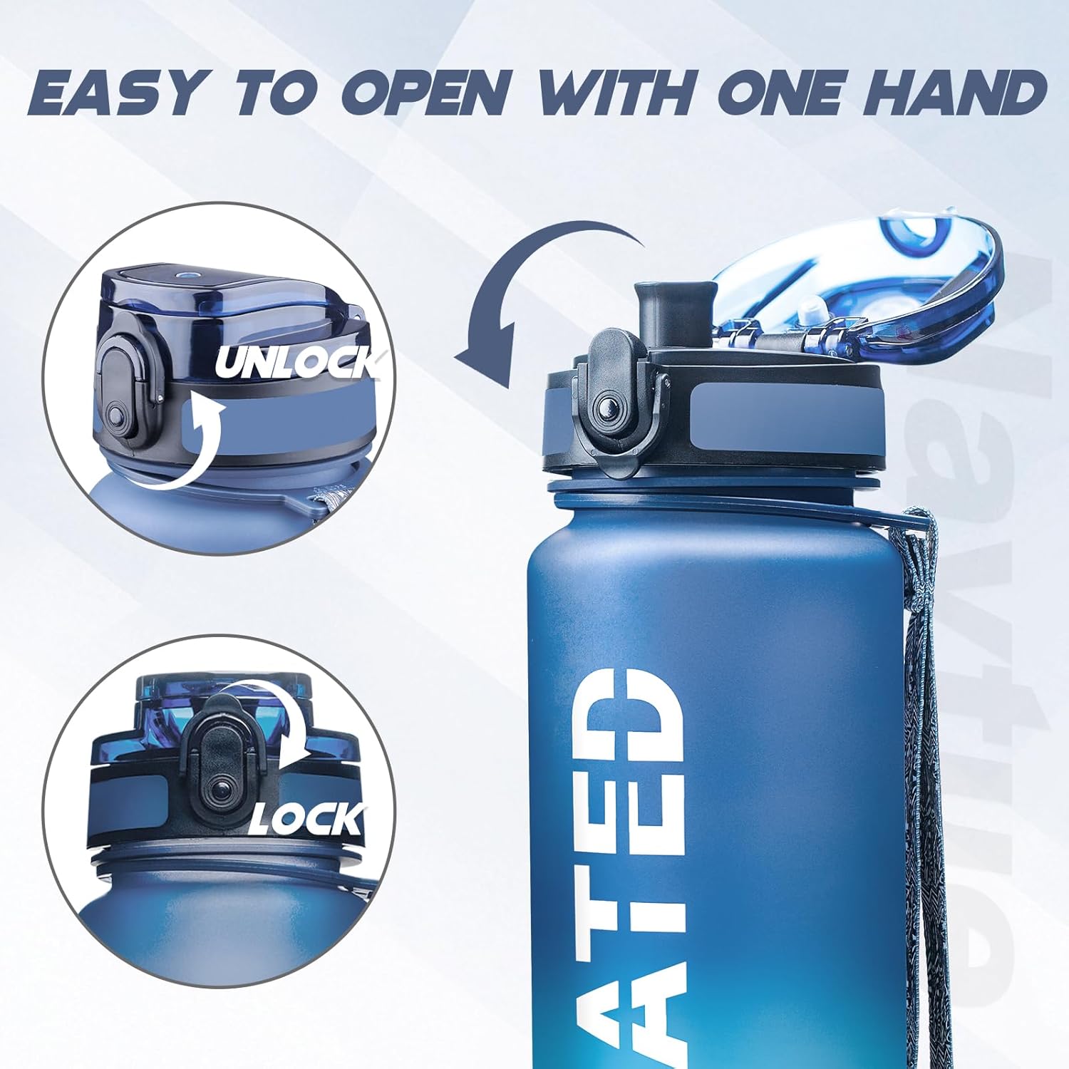 Water Bottle, 32oz Sports Water Bottles with Time Marker Wide Mouth, Motivational and Leakproof Drink Bottle, BPA Free Tritan with Carry Strap for Gym Fitness Outdoor (1 Bottle) - Image 5
