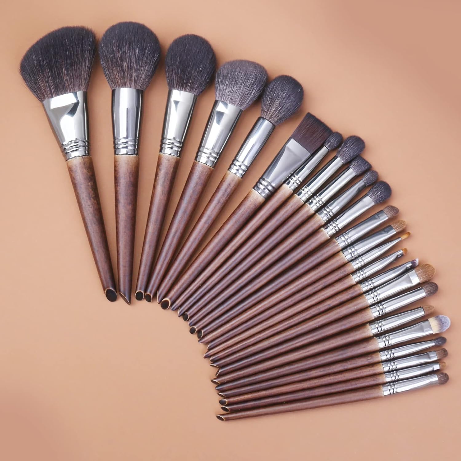 Deluxe Natural Goat Hair Makeup Brush Set with Case, 24 Cosmetic Brushes Makeup Set, Wooden Natural Makeup Brushes, Natural Bristle Makeup Brush, Natural Hair Makeup Brushes Set Professional. - Image 9