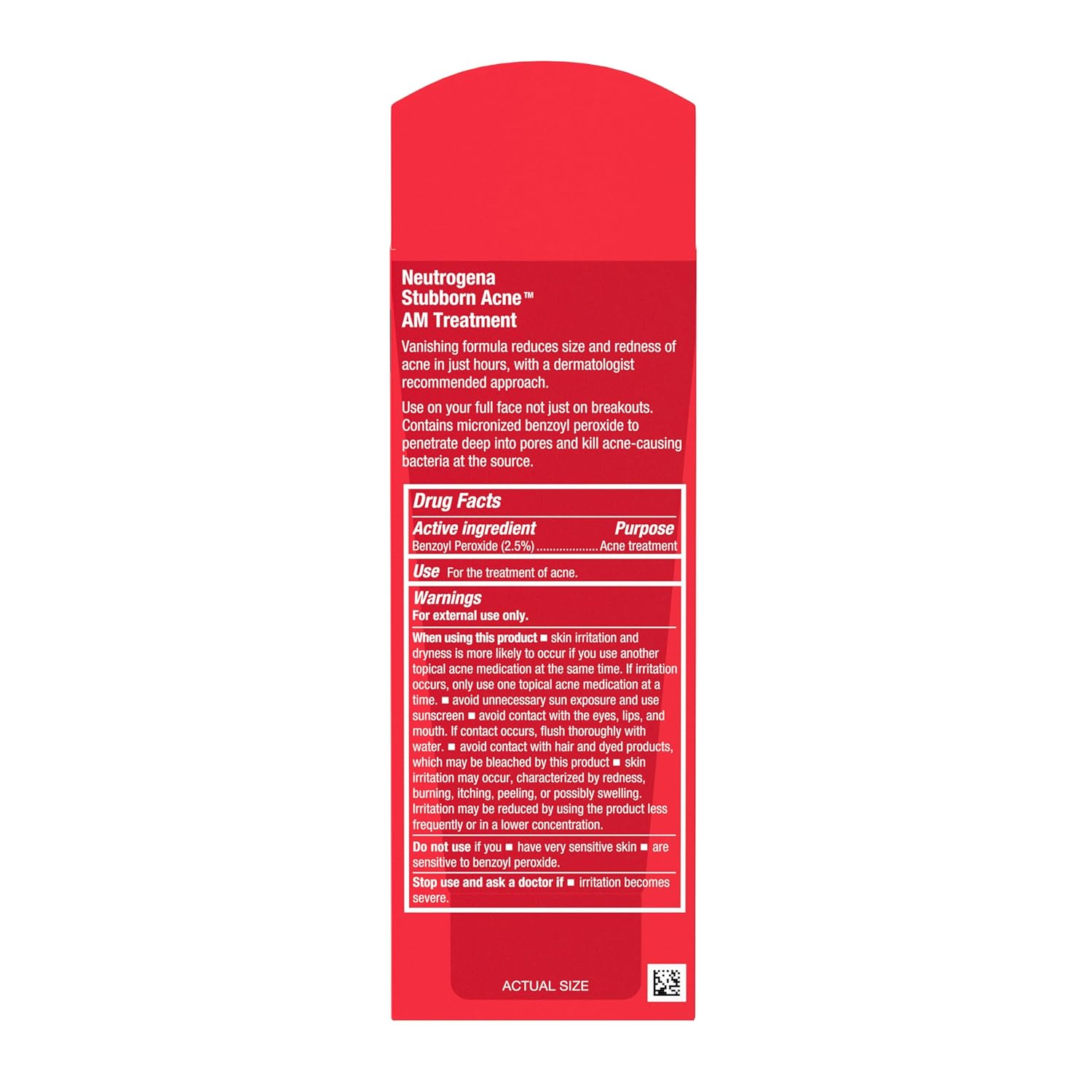 Neutrogena Stubborn Acne AM Face Treatment with 2.5% Micronized Benzoyl Peroxide Acne Medication, Oil-Free Daily Facial Treatment Reduces Size & Redness of Breakouts, Paraben-Free, 2.0 oz | 2.5%, Acne Medication, Oil-Free, Paraben-Free - Image 6