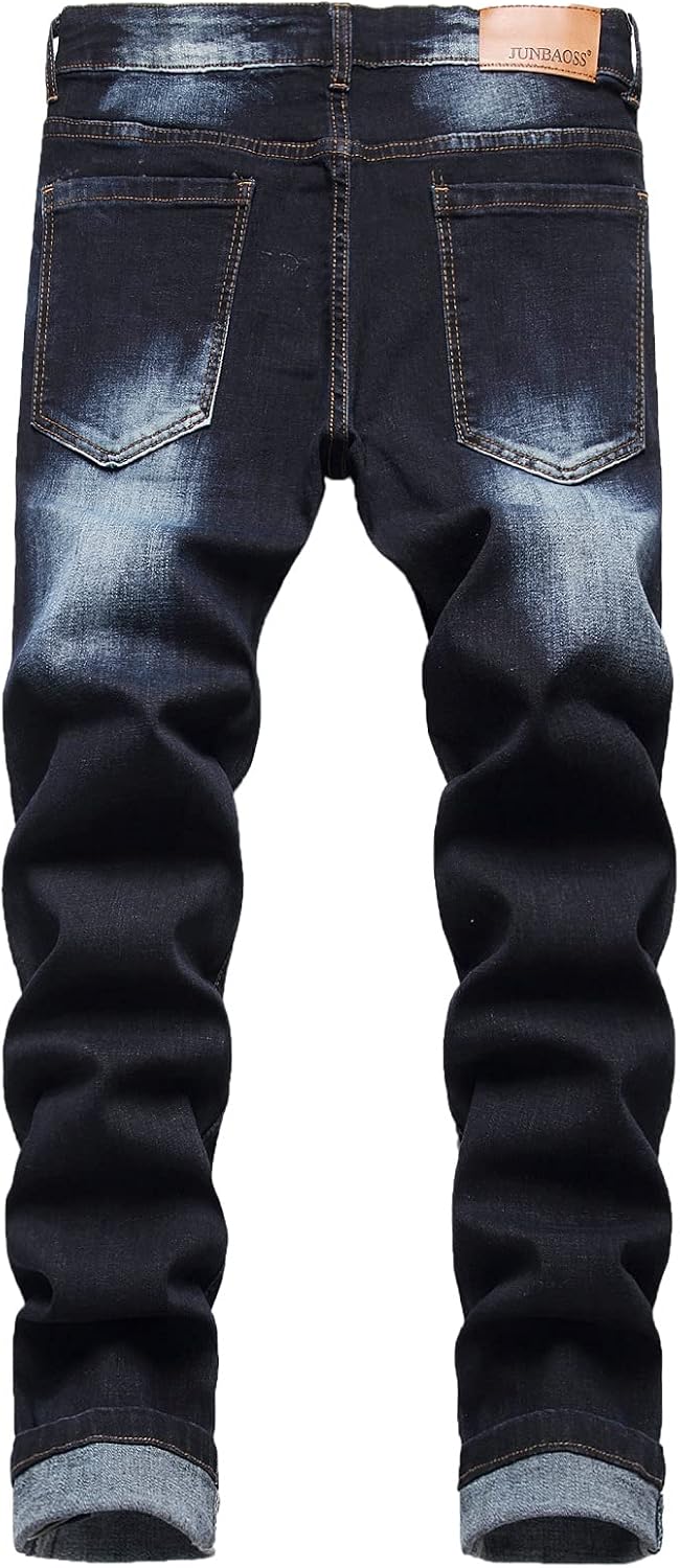 JUNBAOSS Men's Slim Fit Stretch Jeans Ripped Skinny Jeans for Men, Distressed Straight Leg Fashion Comfort Flex Waist Pants - Image 3
